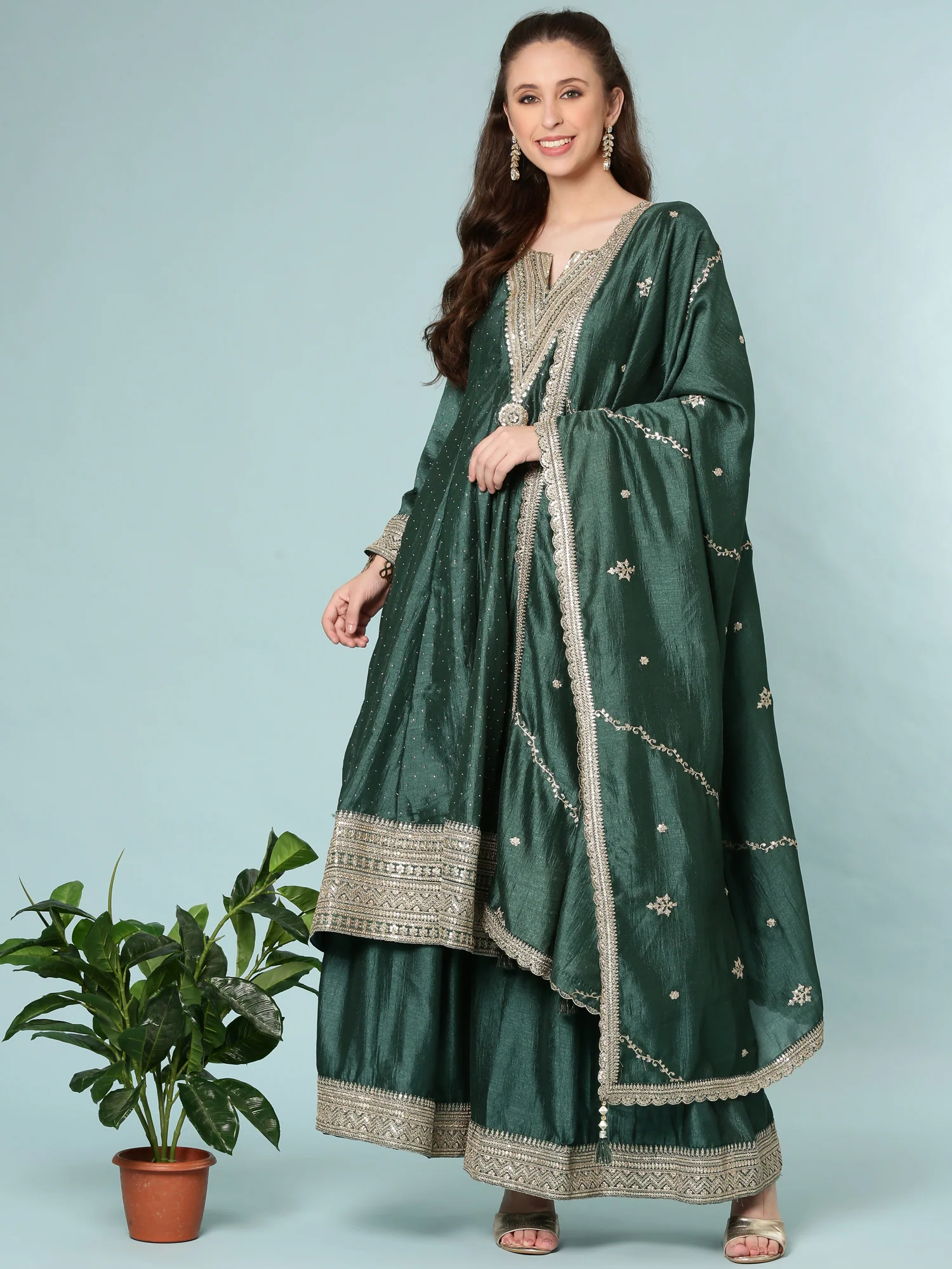 Green Silk Anarkali Set - Image 5