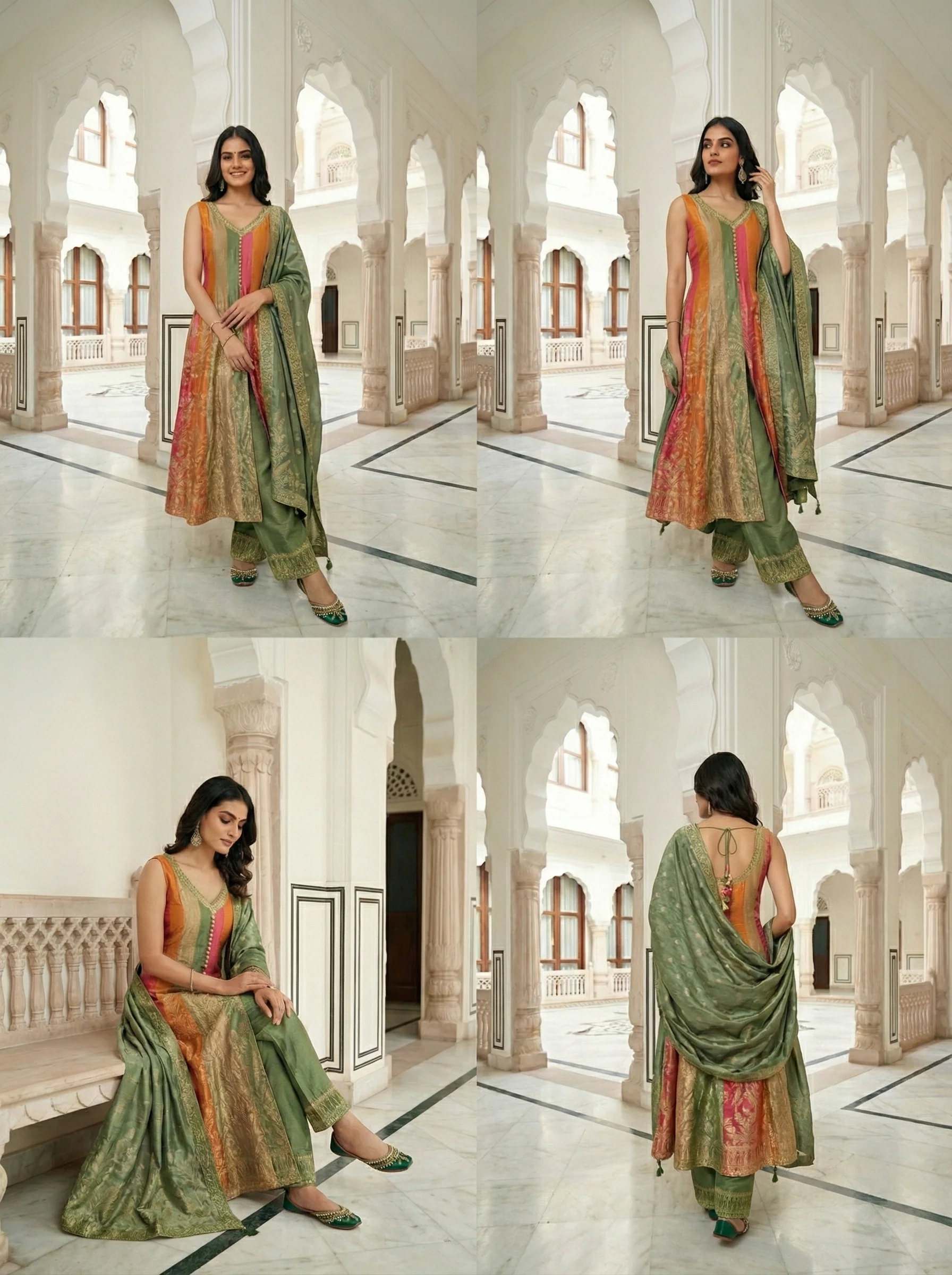 Green Silk Embroidered Anarkali Set - Image 3