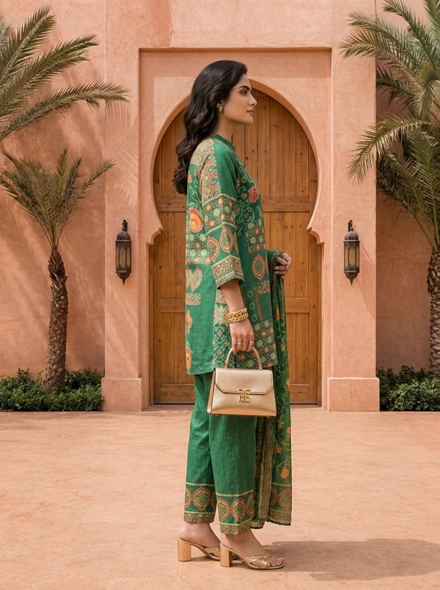 Green Silk Floral Printed Co-ord Set - Image 2
