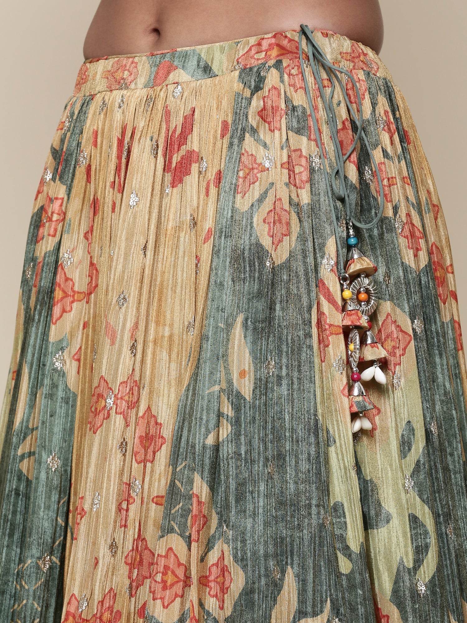 Green tissue embroidered jacket ghagra set - Image 6