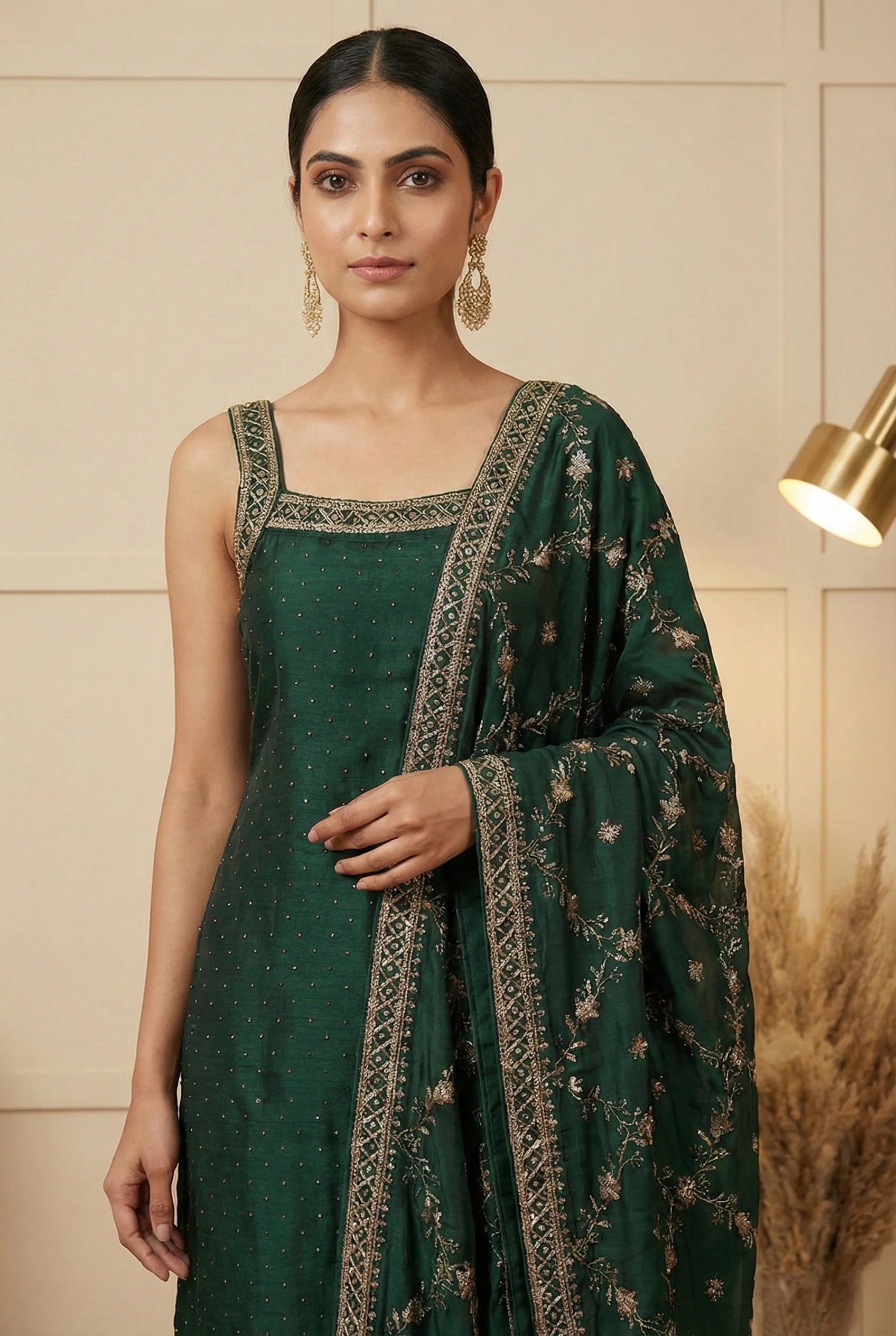 Green Vichitra Silk Embroidery Three Piece Set - Image 2