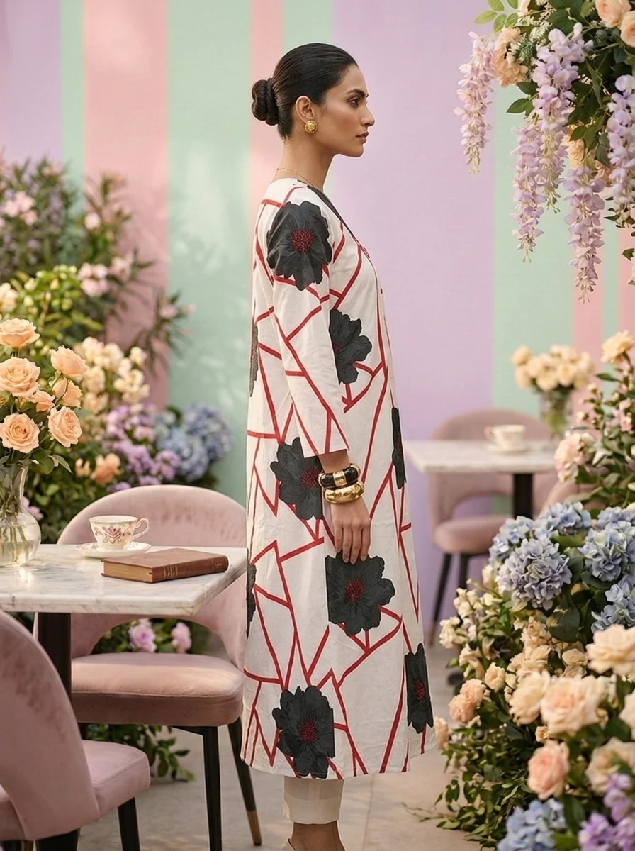 Grey Cotton Floral Printed Two Piece Set - Image 4