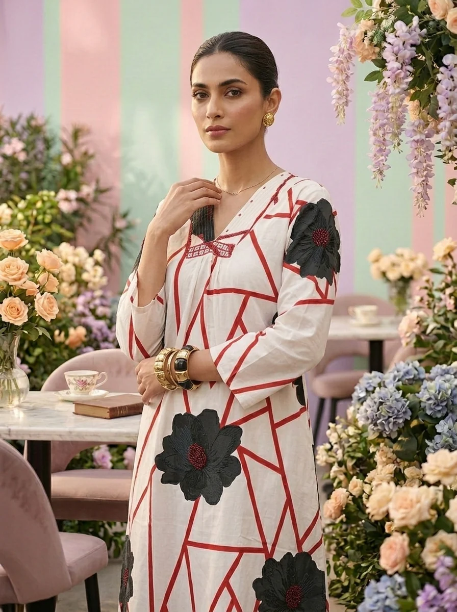 Grey Cotton Floral Printed Two Piece Set - Image 5