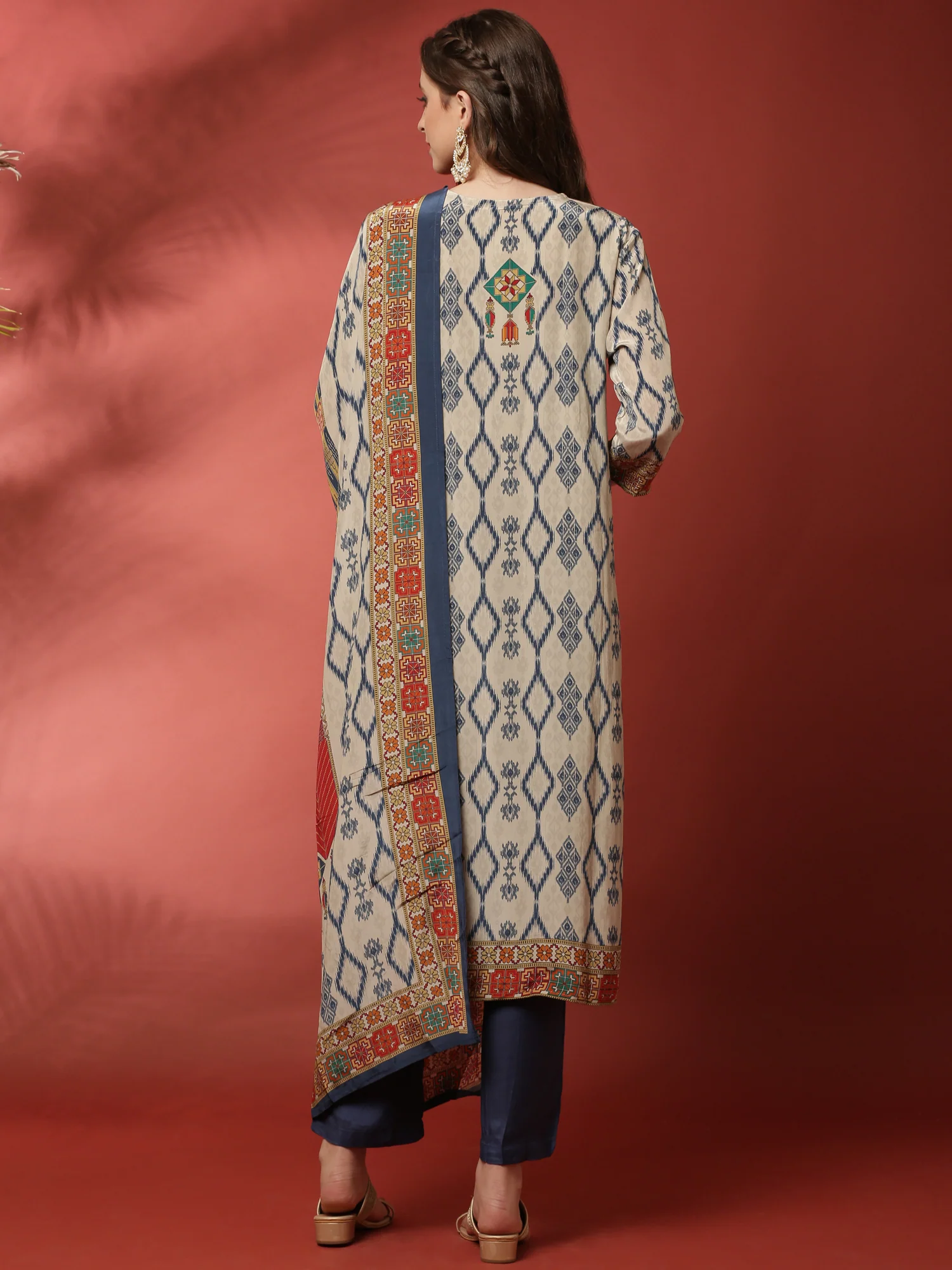Grey Ikat fabric three piece suit - Image 3