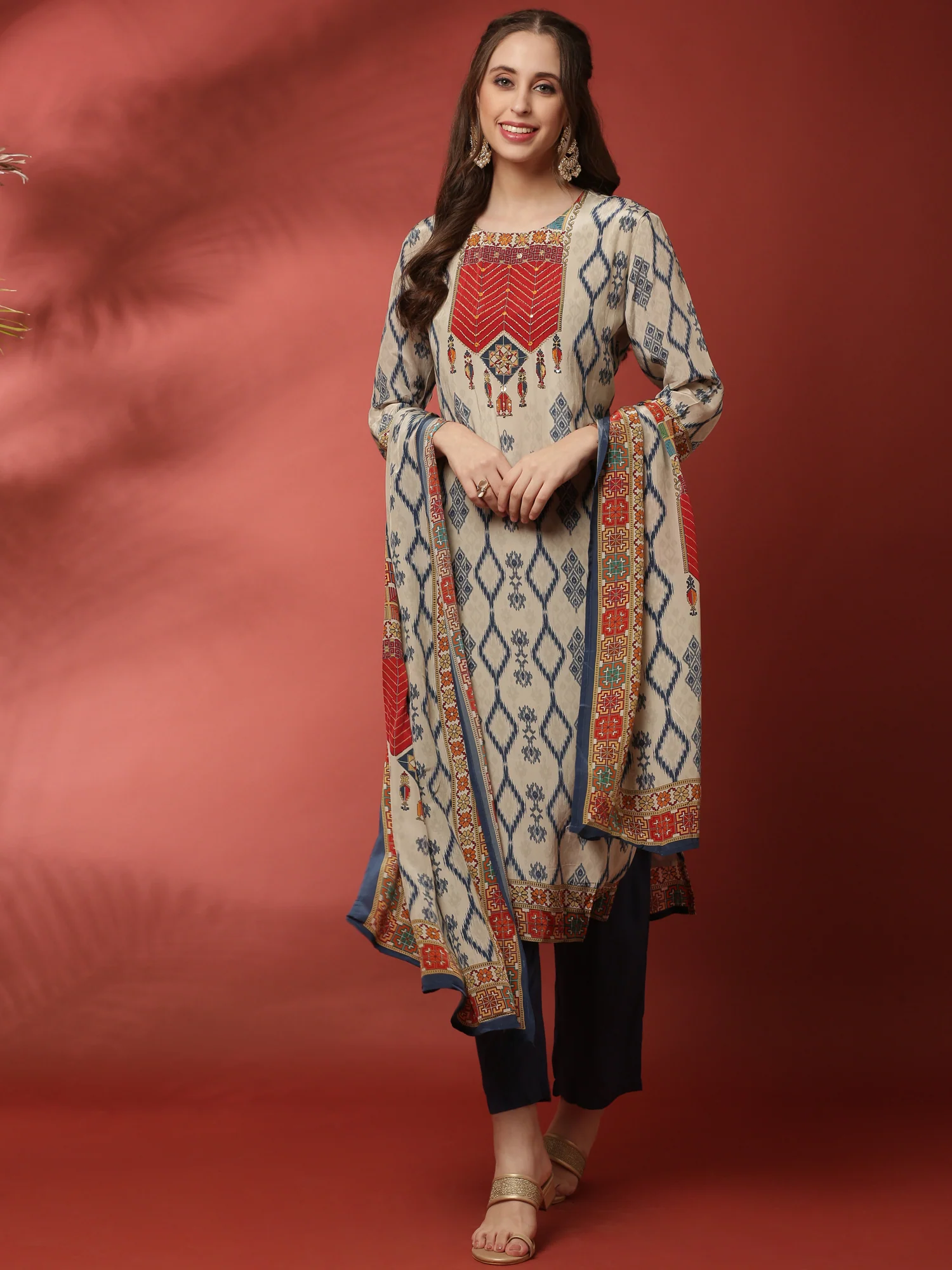Grey Ikat fabric three piece suit - Image 5