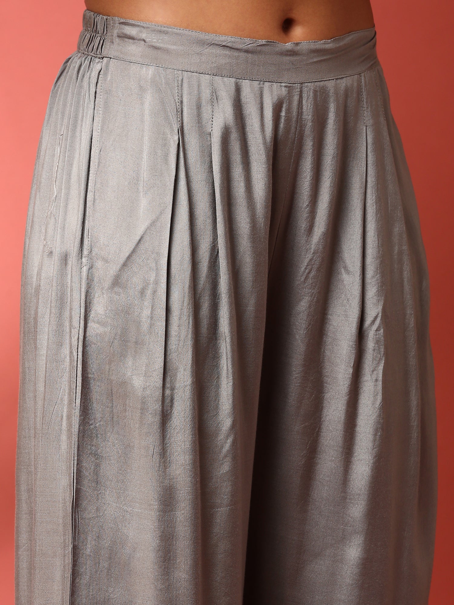 Grey Kalamkari Silk A-line three piece suit set - Image 7
