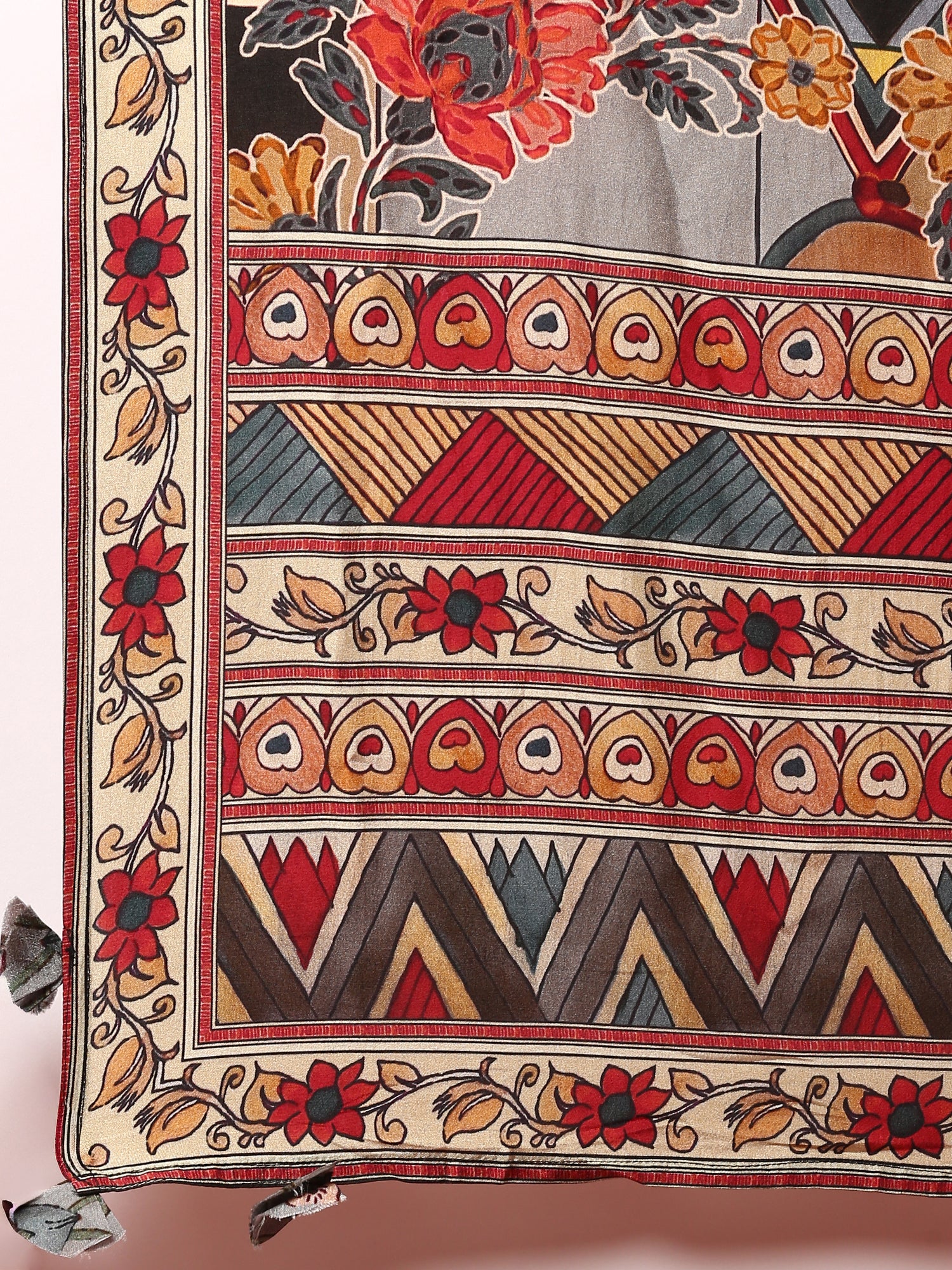 Grey Kalamkari Silk A-line three piece suit set - Image 8