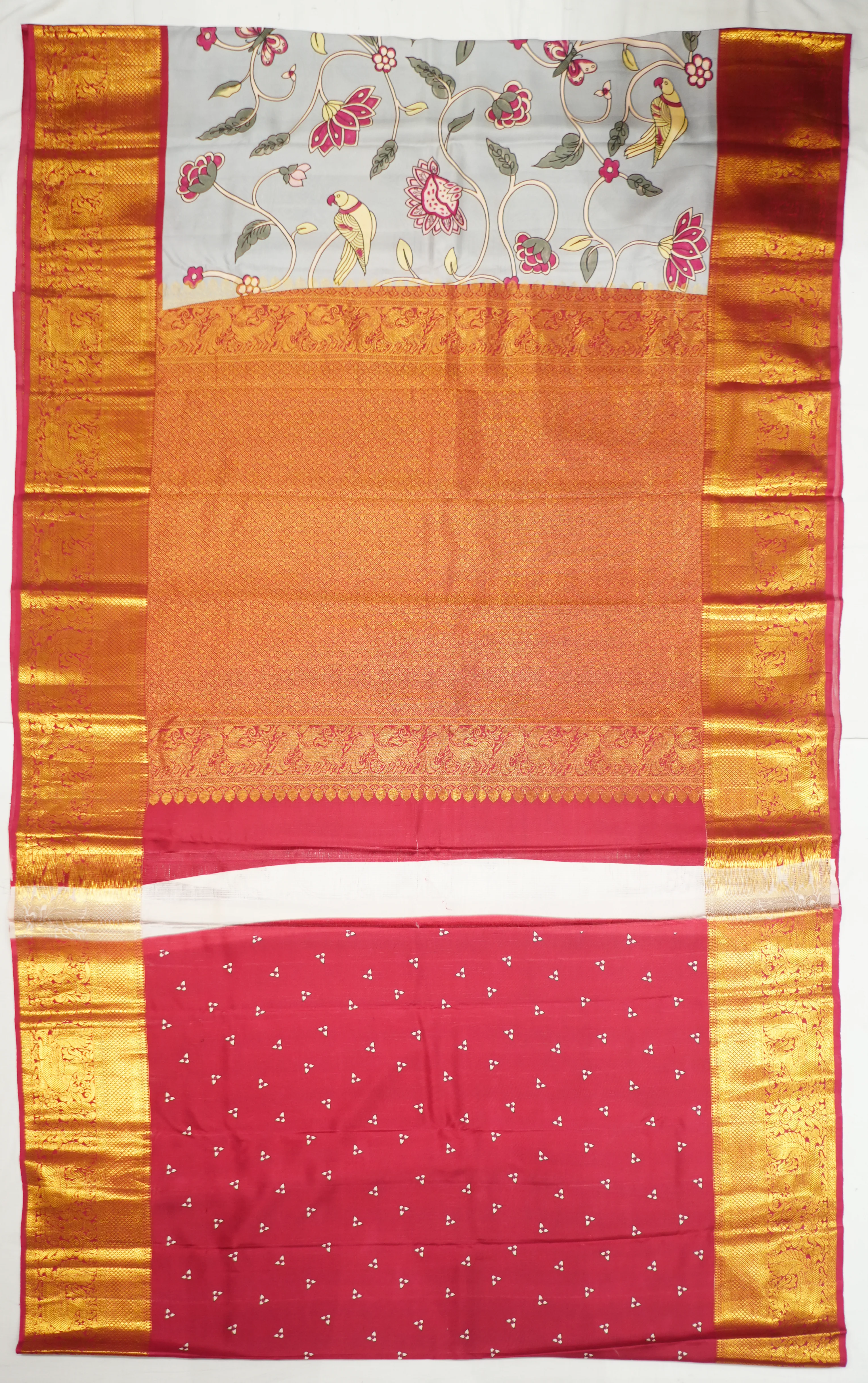 Grey Kanchi Handloom Saree With Kalamkari Design - Image 5