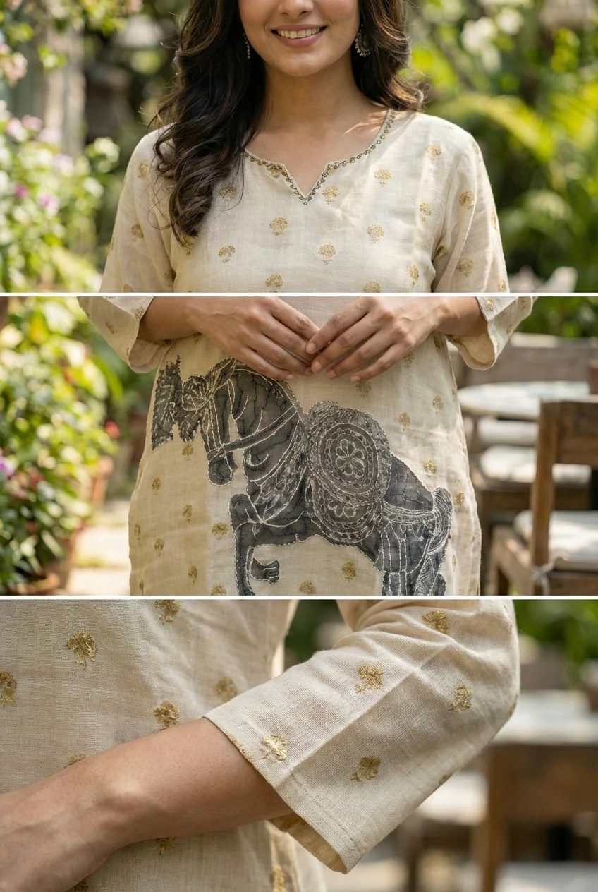 Grey Linen Printed Two Piece Set - Image 6