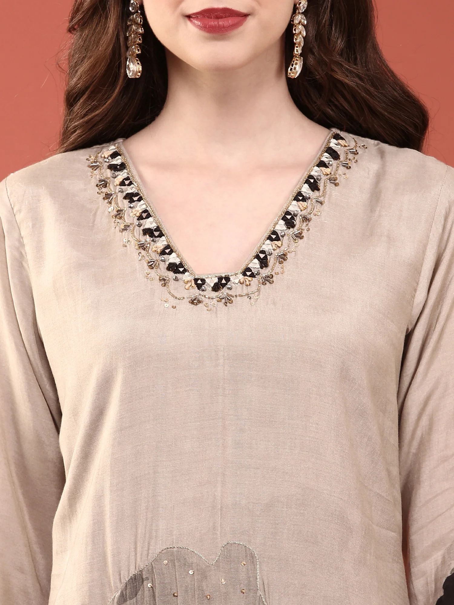 Grey Muslin Digital Print Three Piece Set - Image 4