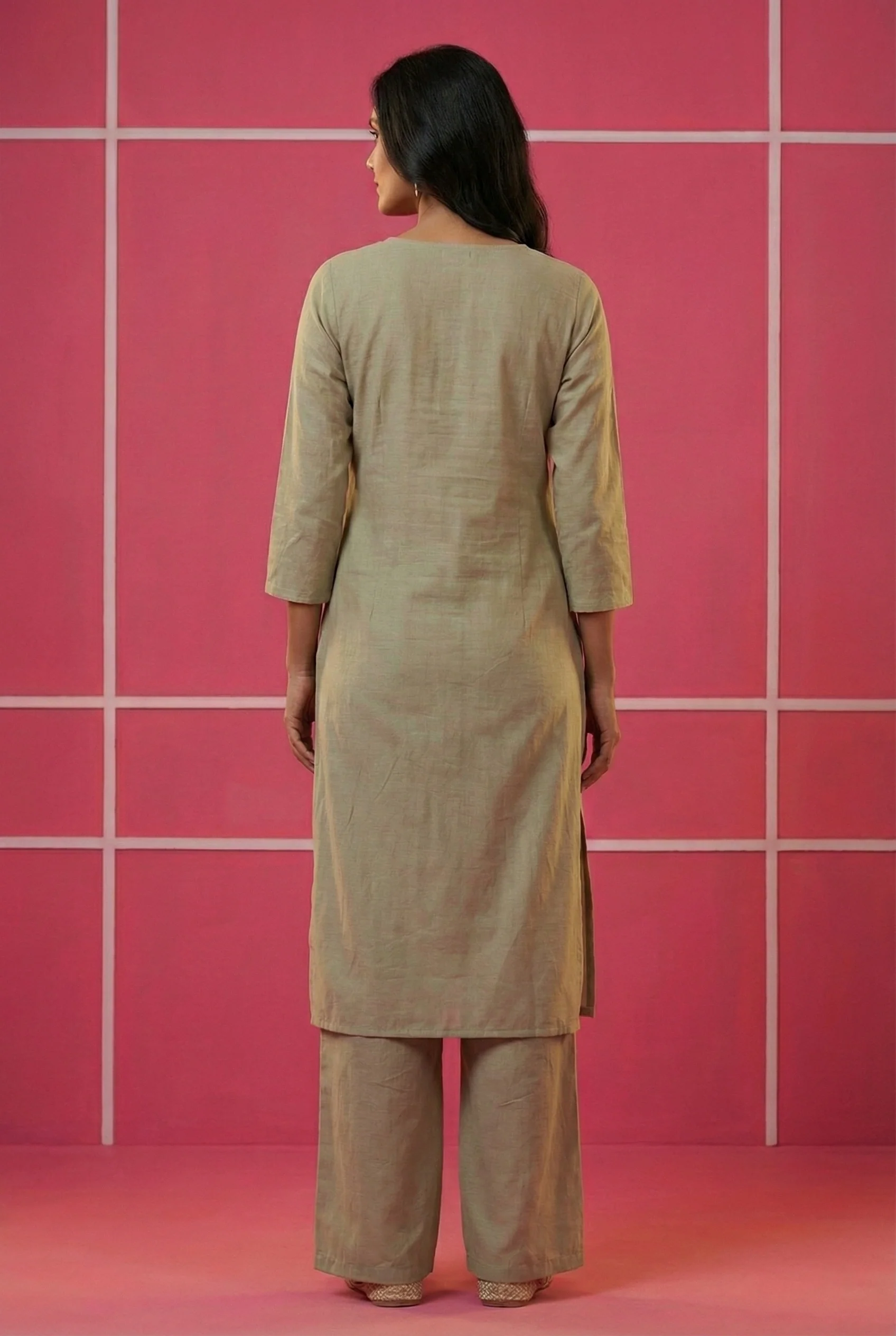 Grey Muslin Hand Embroidered Two Piece Set - Image 3