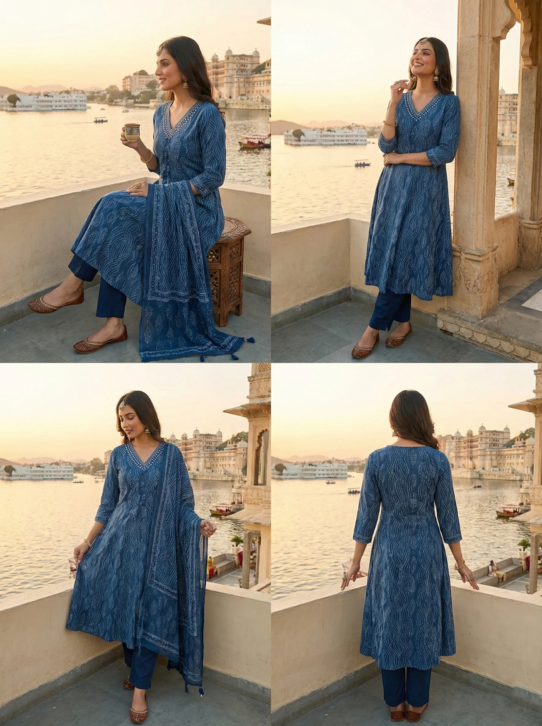Indigo Cotton Digital Print Three Piece Set - Image 3
