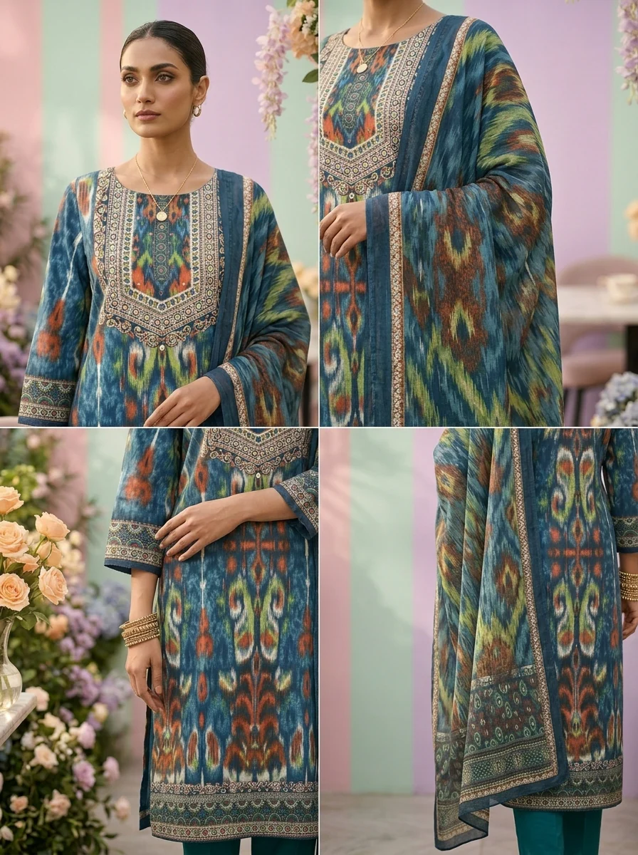 Indigo Cotton Three Piece Set - Image 3