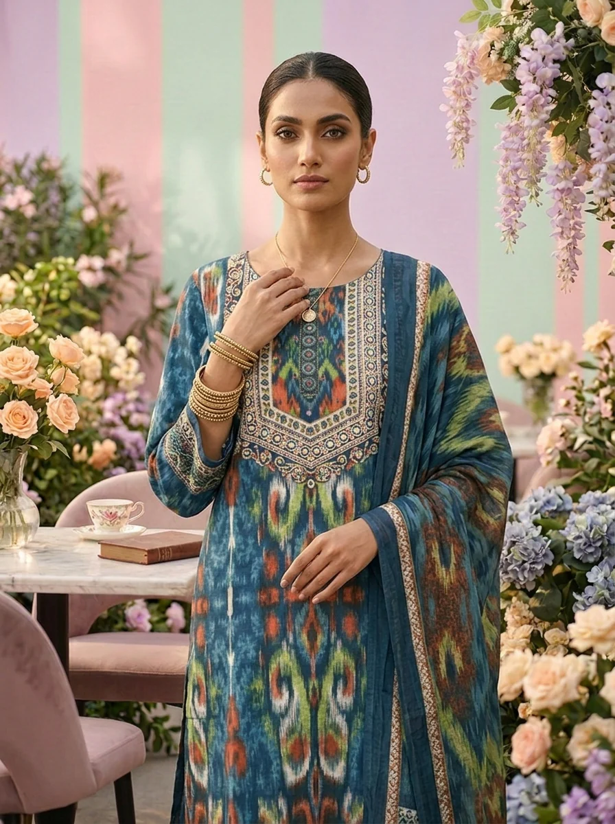 Indigo Cotton Three Piece Set - Image 5