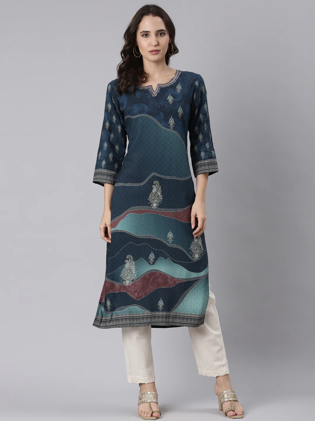 Indigo Rayon Printed Kurta - Image 5