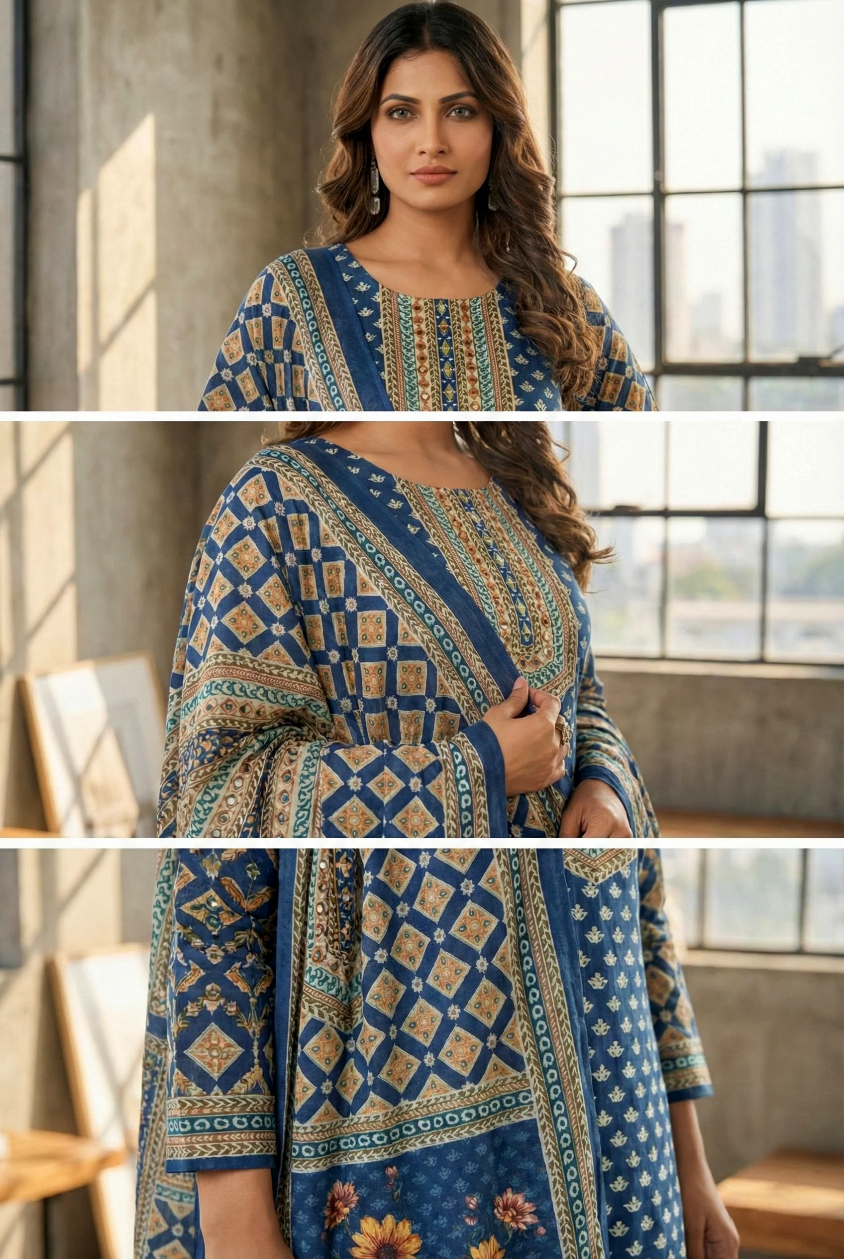Indigo Silk Digital Printed Three Piece Set - Image 6