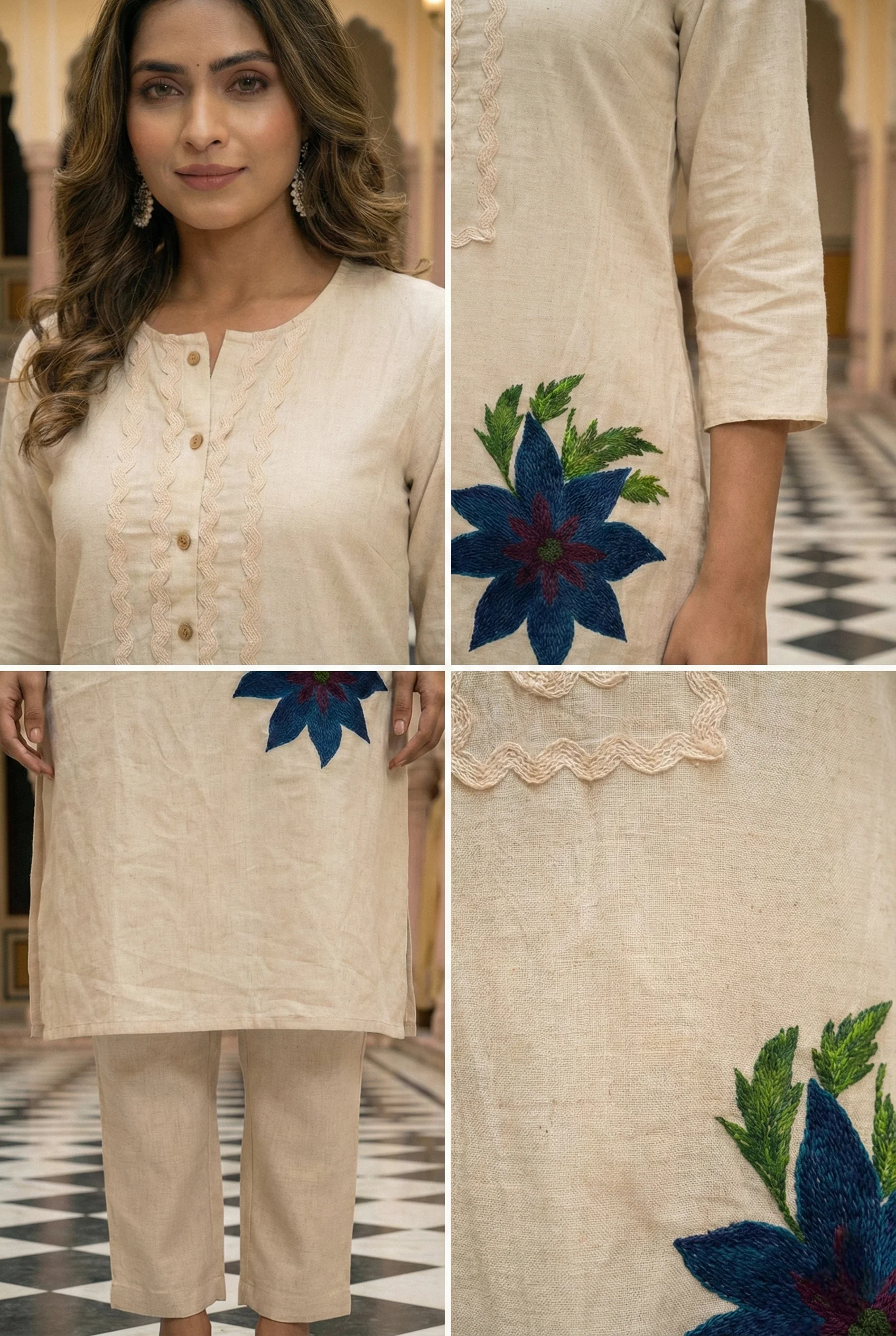 Ivory Blue Cotton Two Piece Set - Image 5