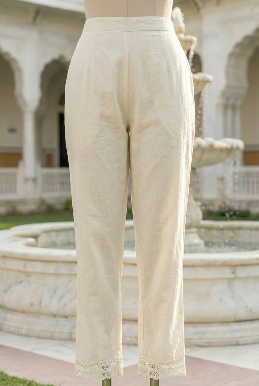 Ivory Cotton Floral Printed Three Piece Set - Image 6