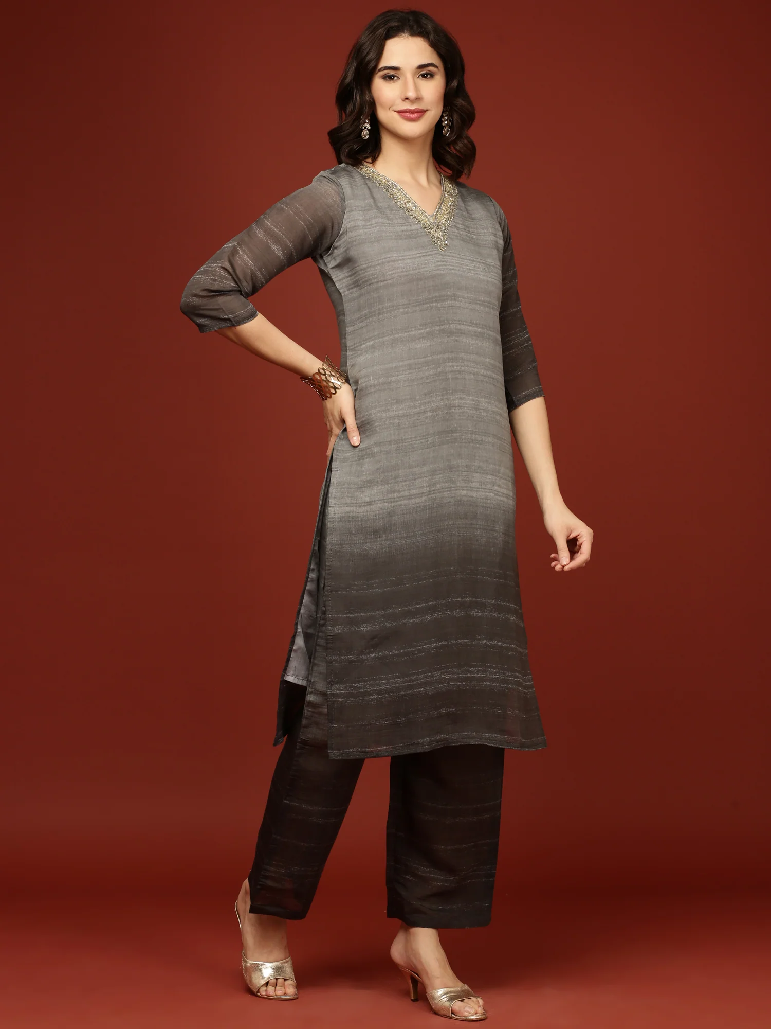 Light Grey Muslin Three Piece Set - Image 2