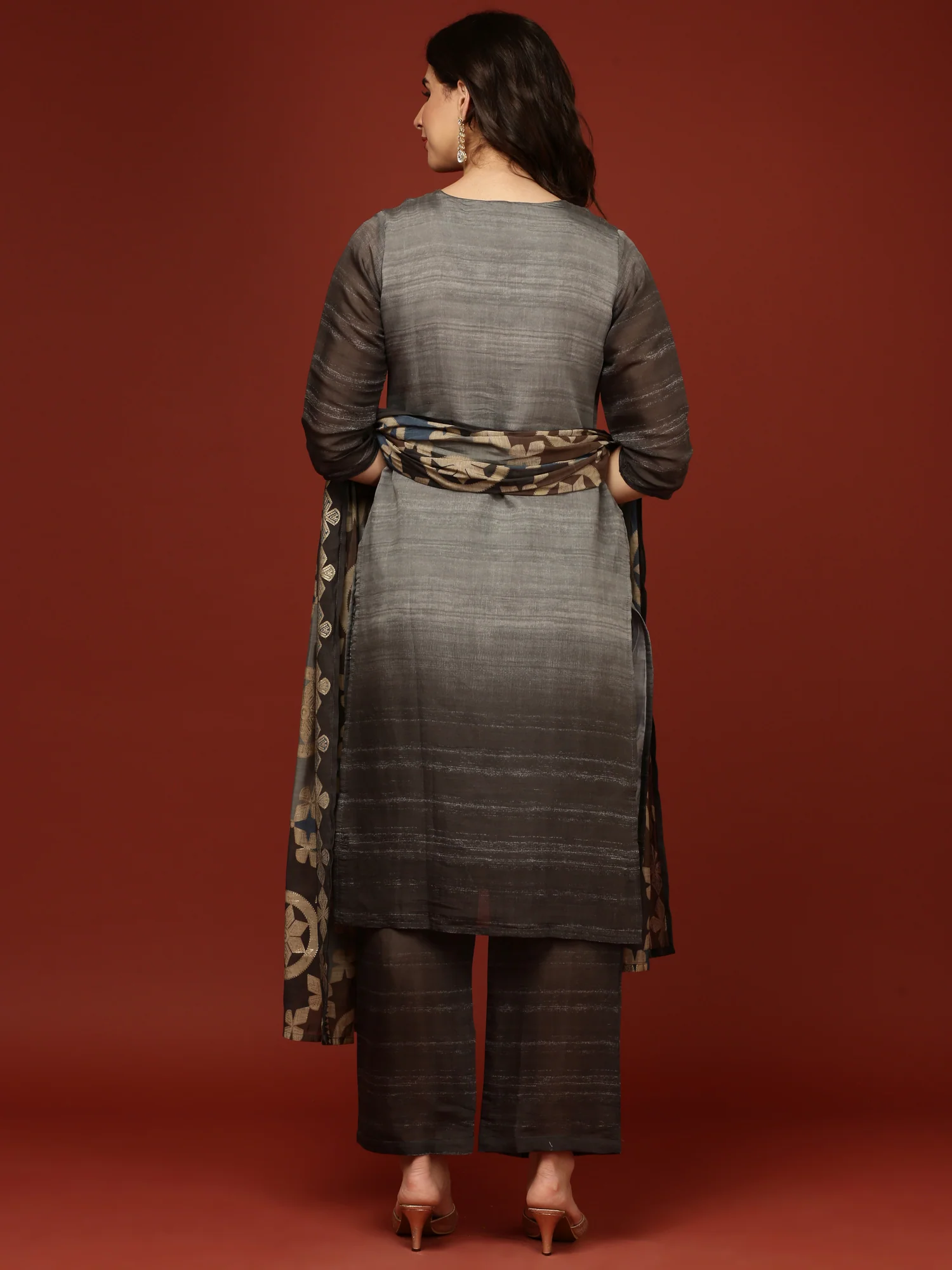 Light Grey Muslin Three Piece Set - Image 3