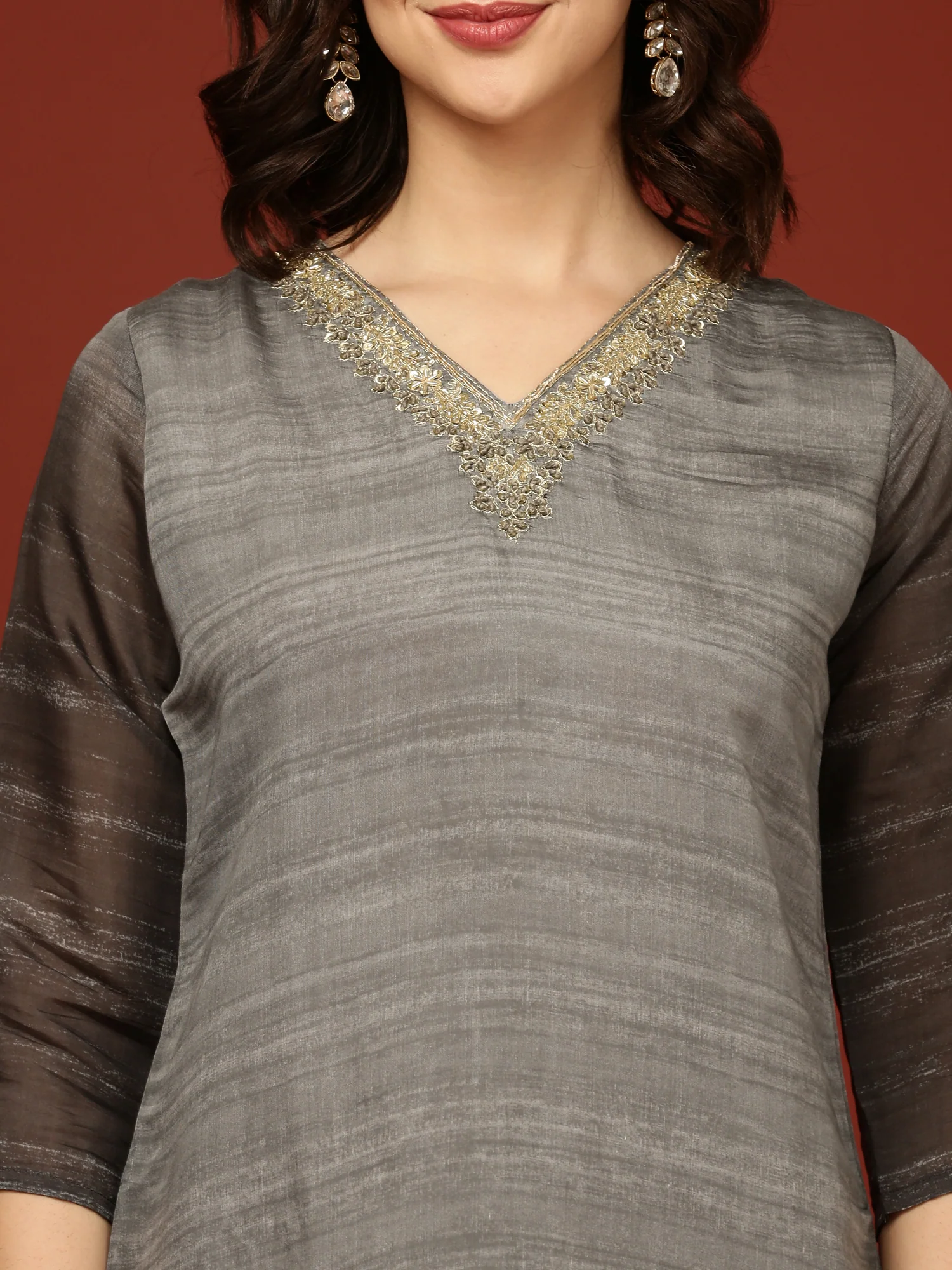 Light Grey Muslin Three Piece Set - Image 4