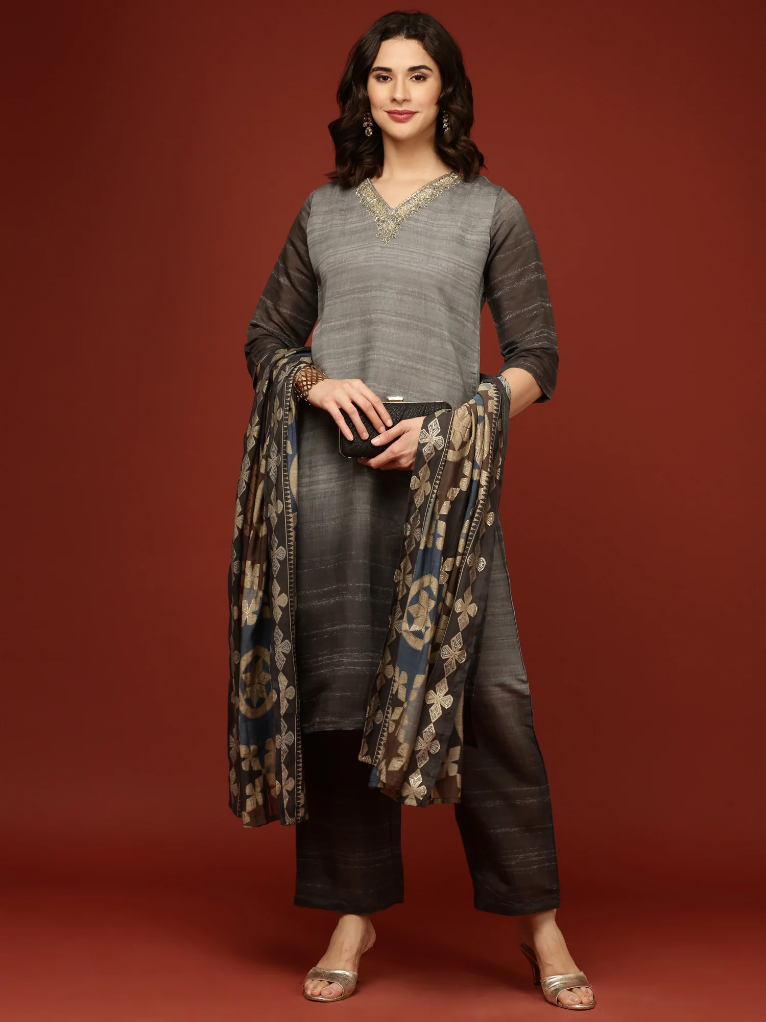 Light Grey Muslin Three Piece Set - Image 5