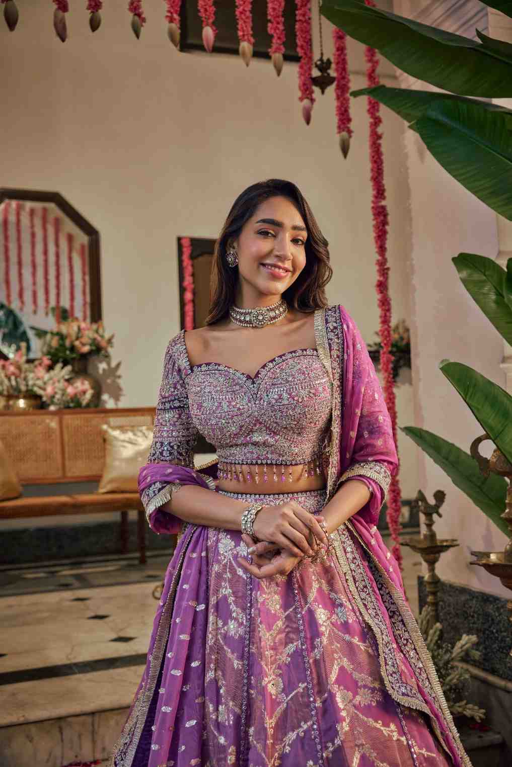 Lavender Banaras Silk hand Embroidery Lehenga - Image 2