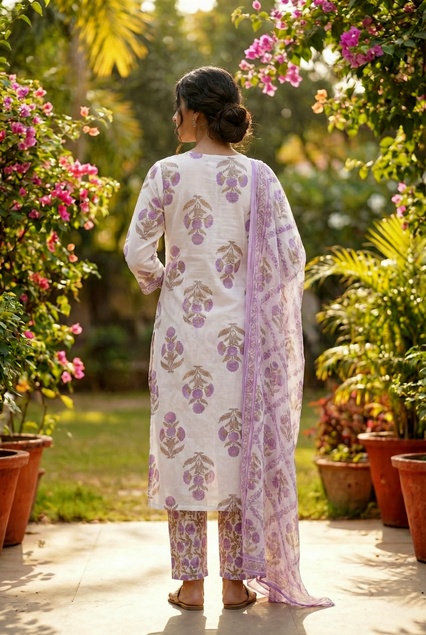 Lavender Cotton Floral Printed Three Piece Set - Image 3