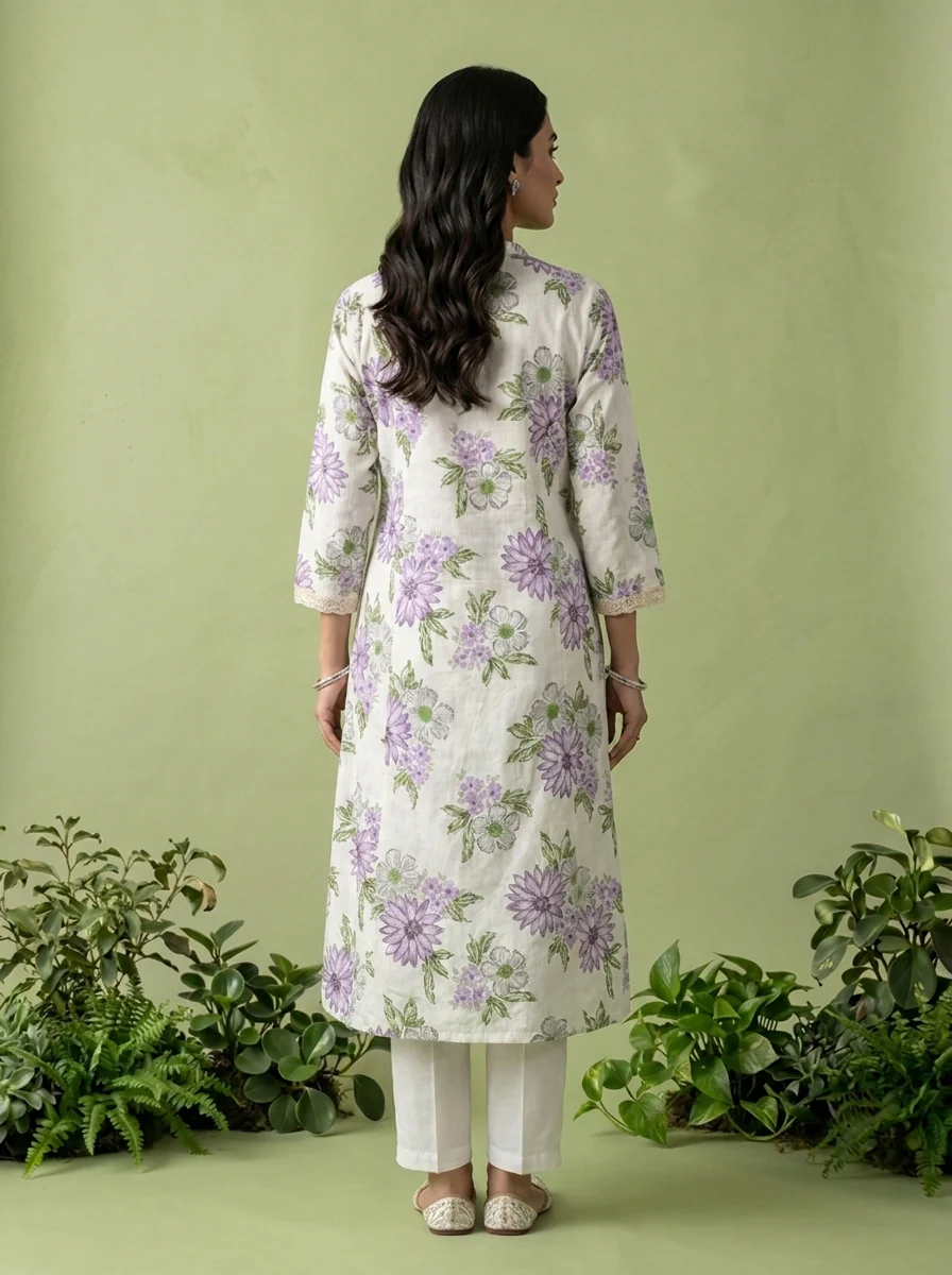 Lavender Cotton Heavy Floral Printed Two Piece Set - Image 2