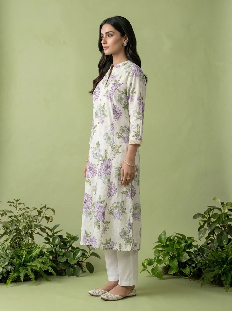 Lavender Cotton Heavy Floral Printed Two Piece Set - Image 3