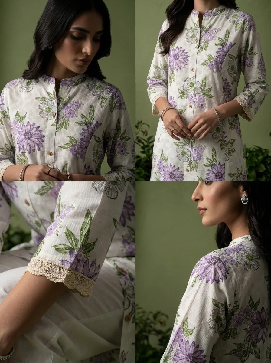 Lavender Cotton Heavy Floral Printed Two Piece Set - Image 5