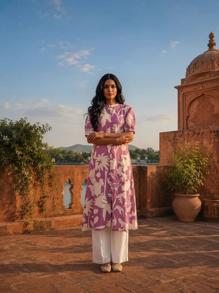 Lavender Cotton Tropical Printed Kurta