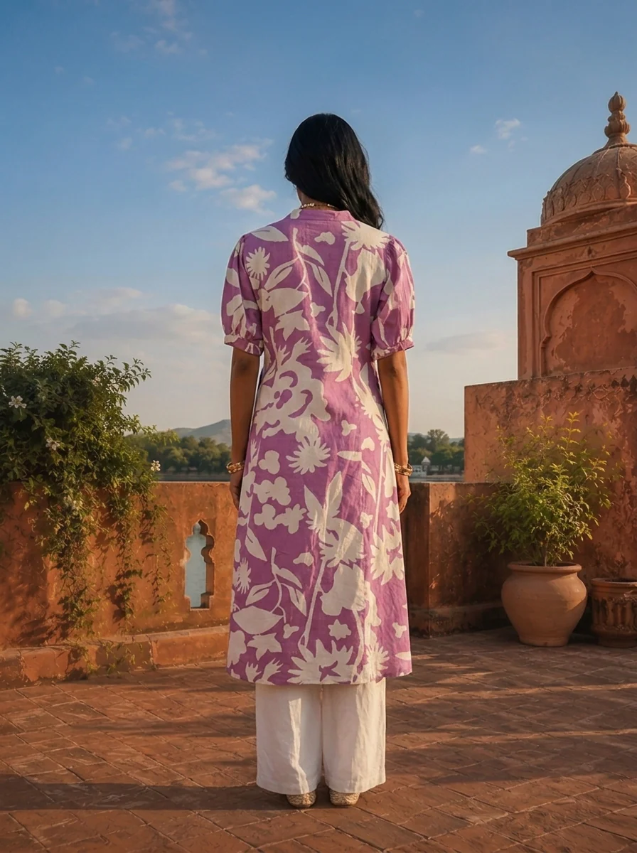 Lavender Cotton Tropical Printed Kurta - Image 2