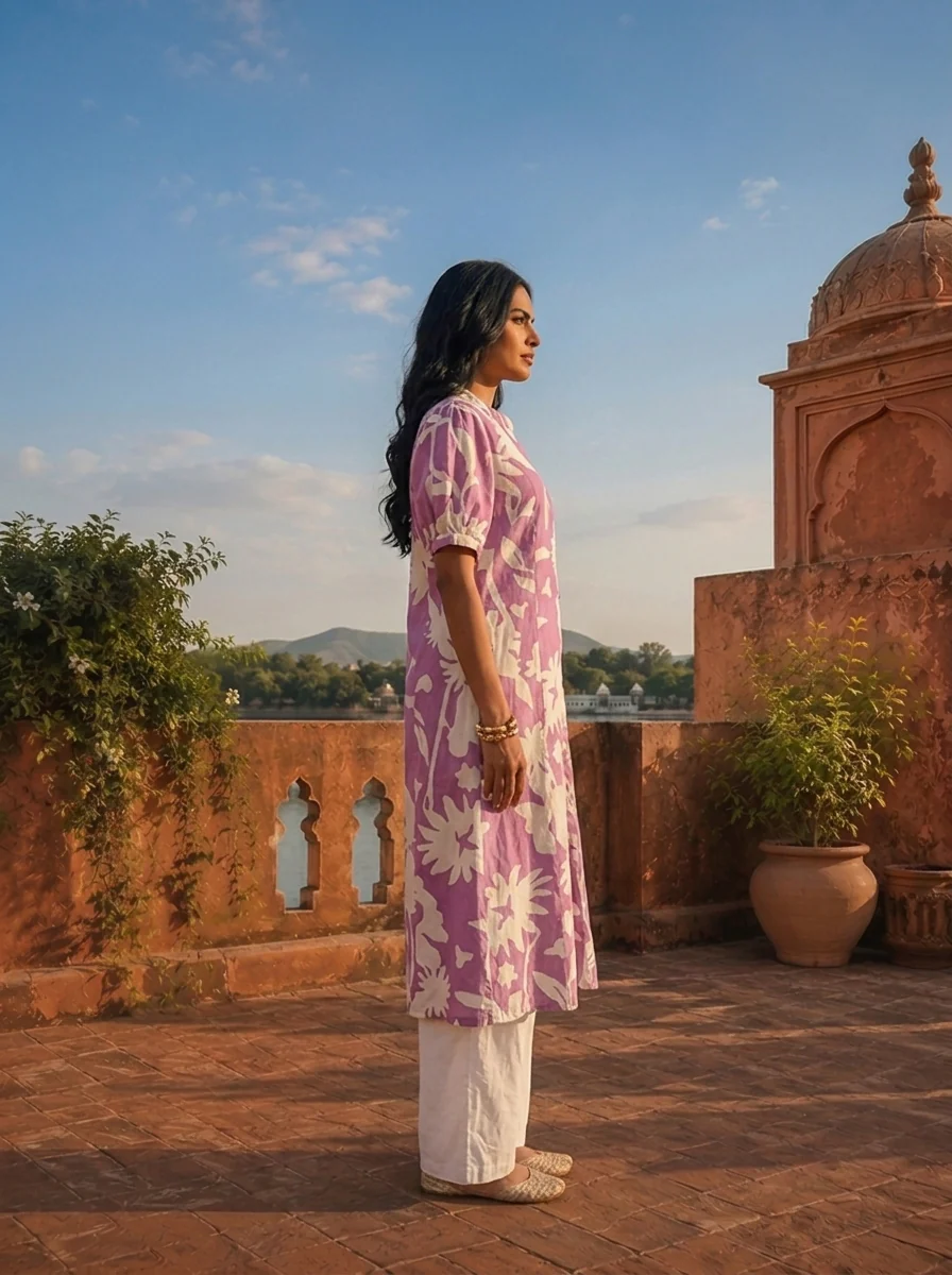 Lavender Cotton Tropical Printed Kurta - Image 3
