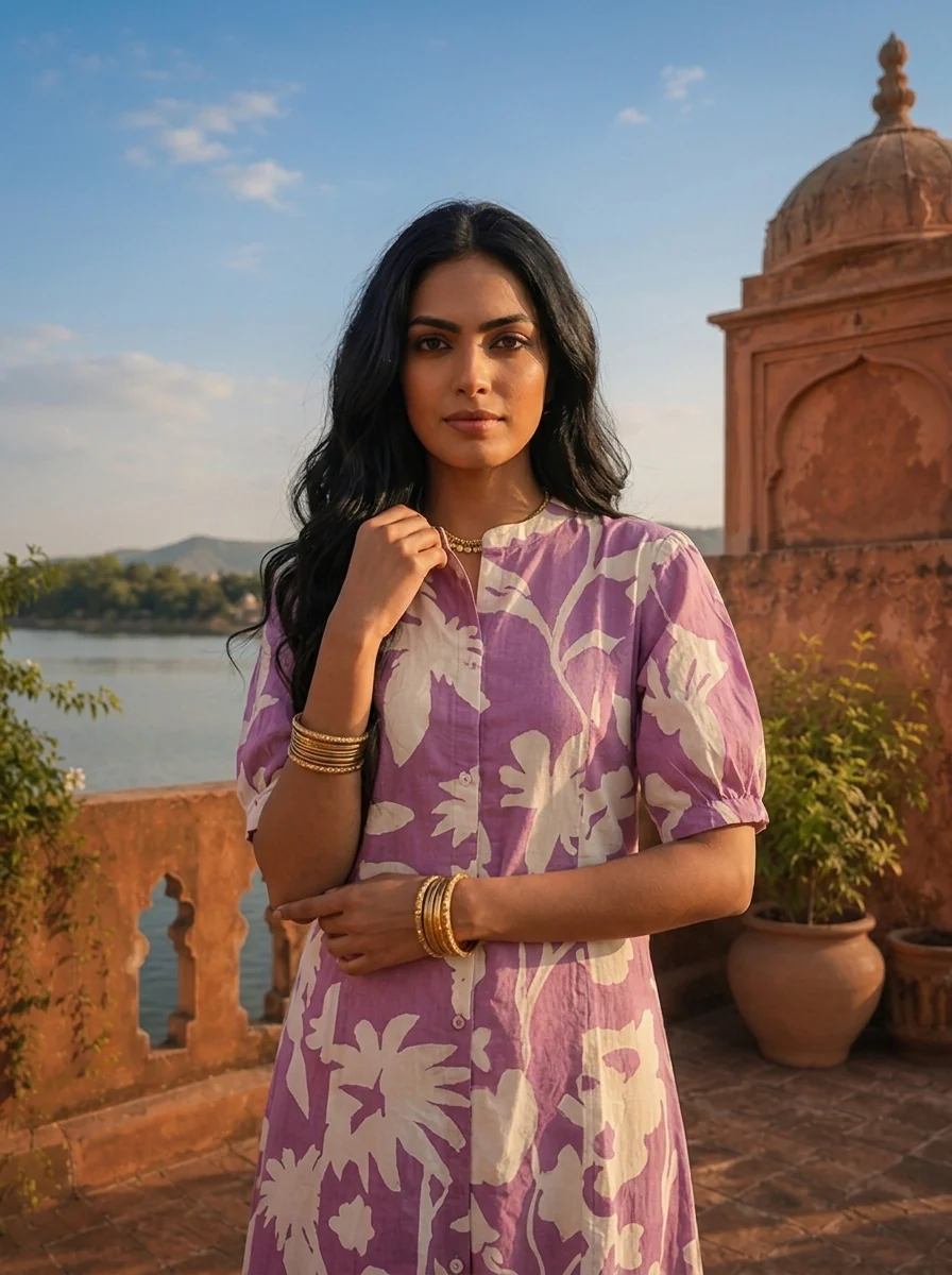 Lavender Cotton Tropical Printed Kurta - Image 4