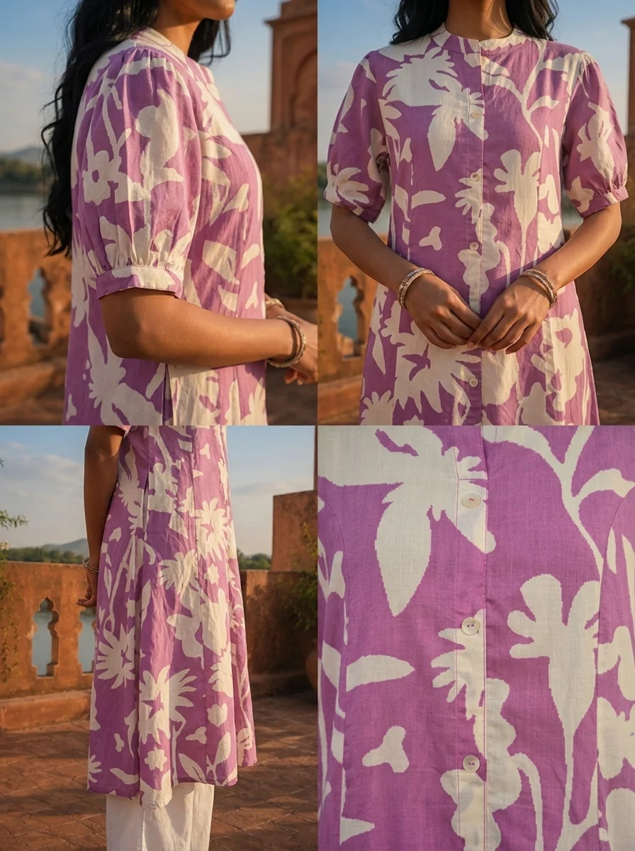 Lavender Cotton Tropical Printed Kurta - Image 5