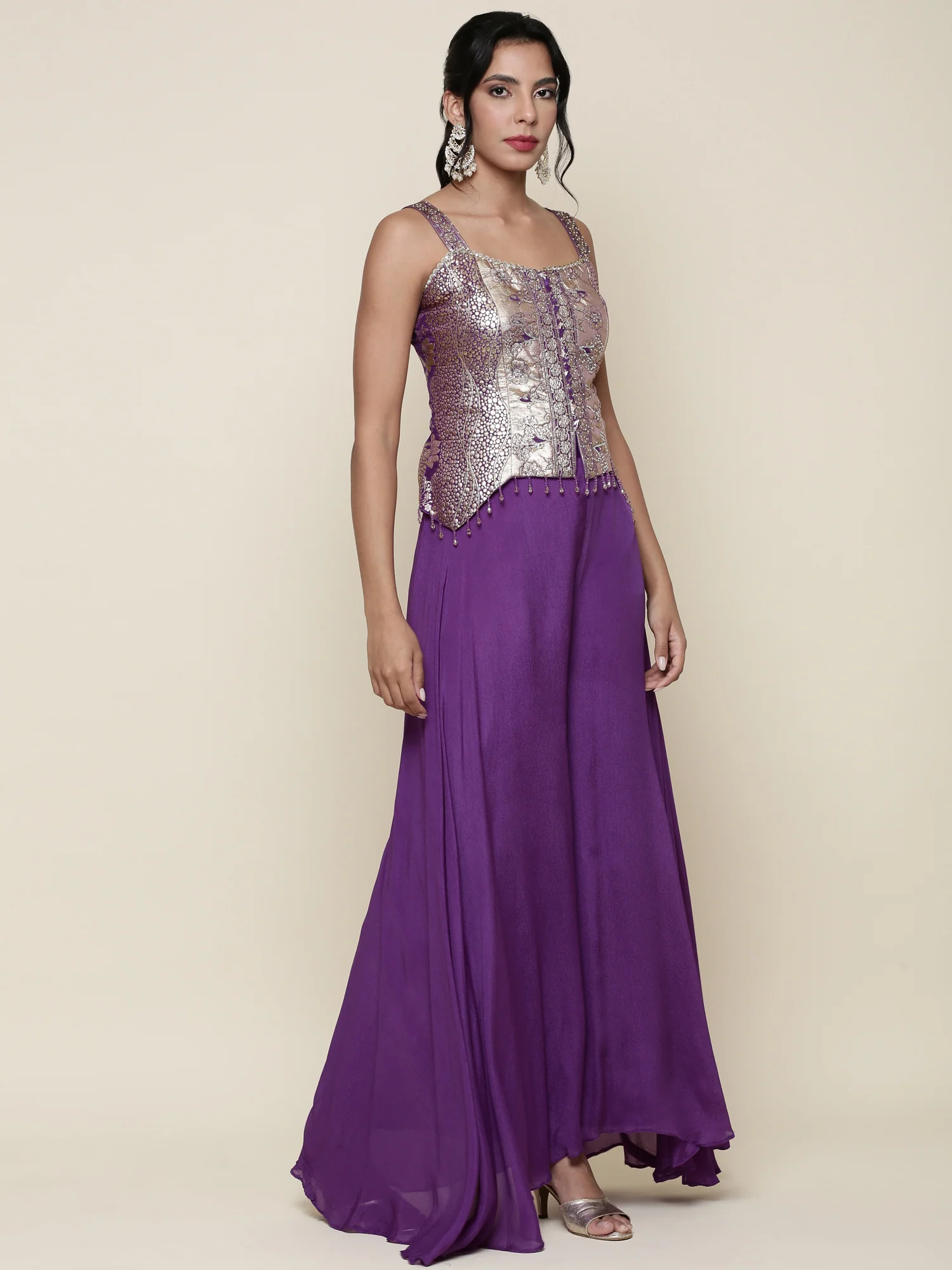 Lavender Georgette Crop top with palazzo set - Image 2