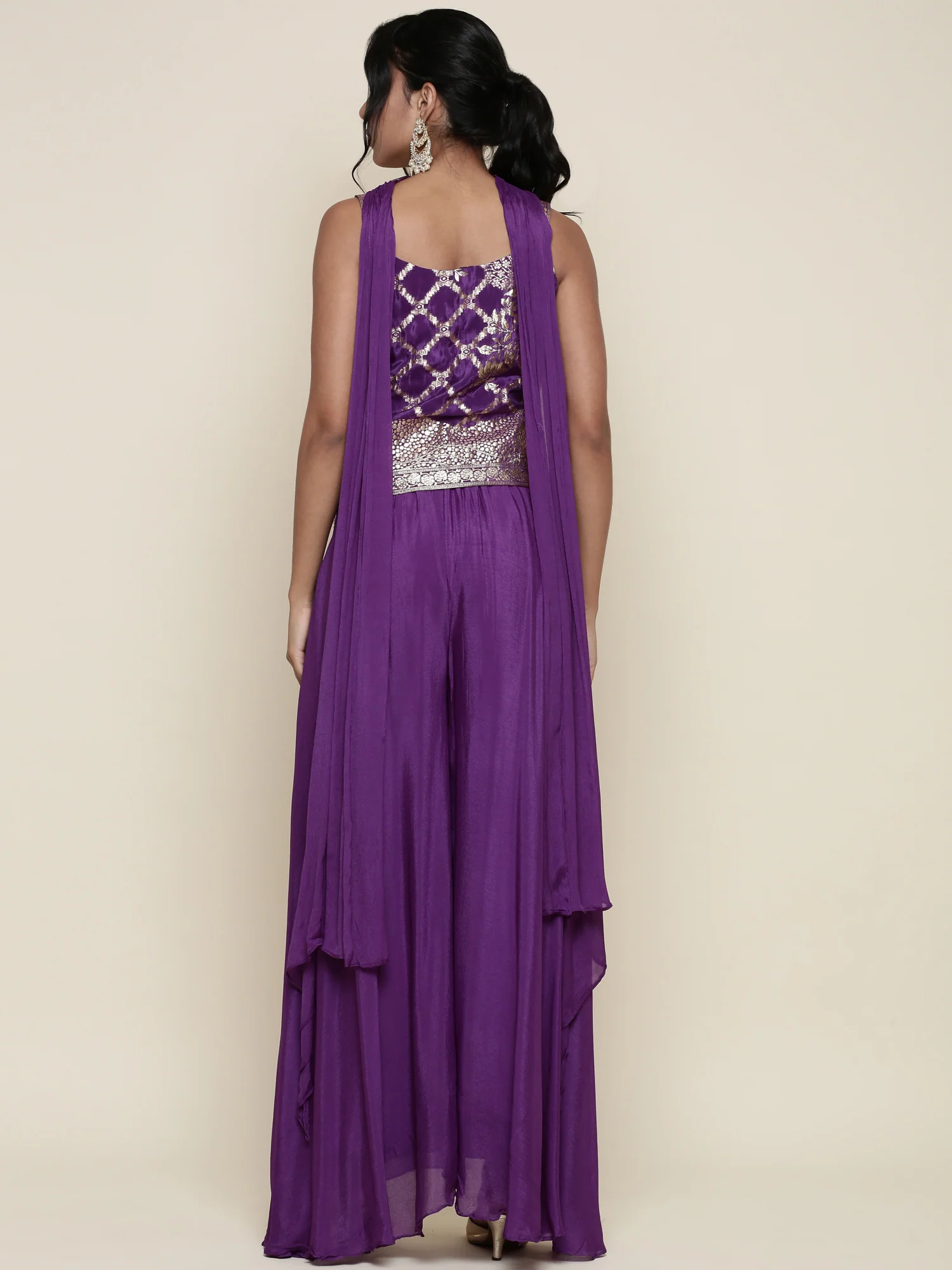 Lavender Georgette Crop top with palazzo set - Image 3