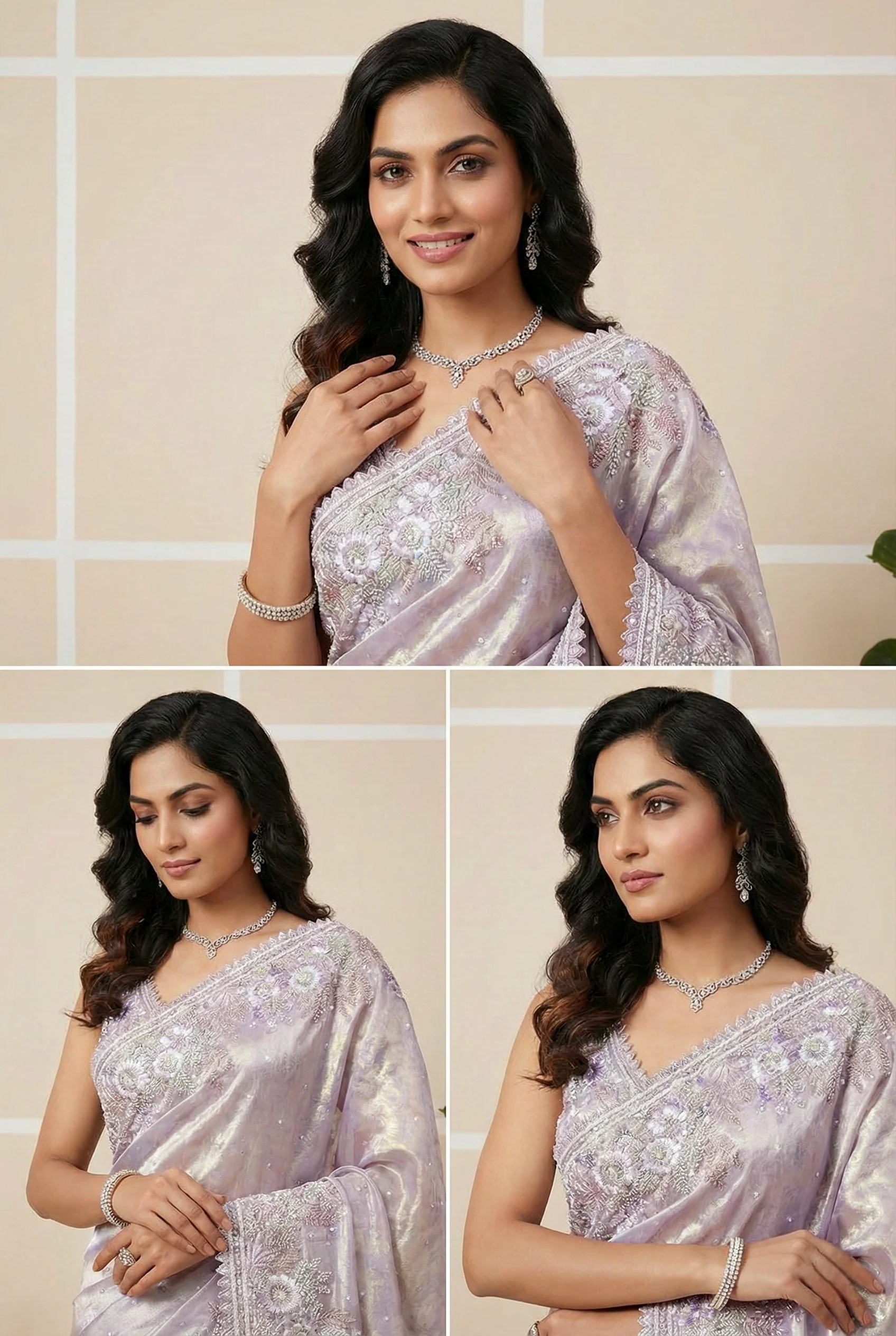 Lavender Hand-Embroidered Organza Saree - Image 2
