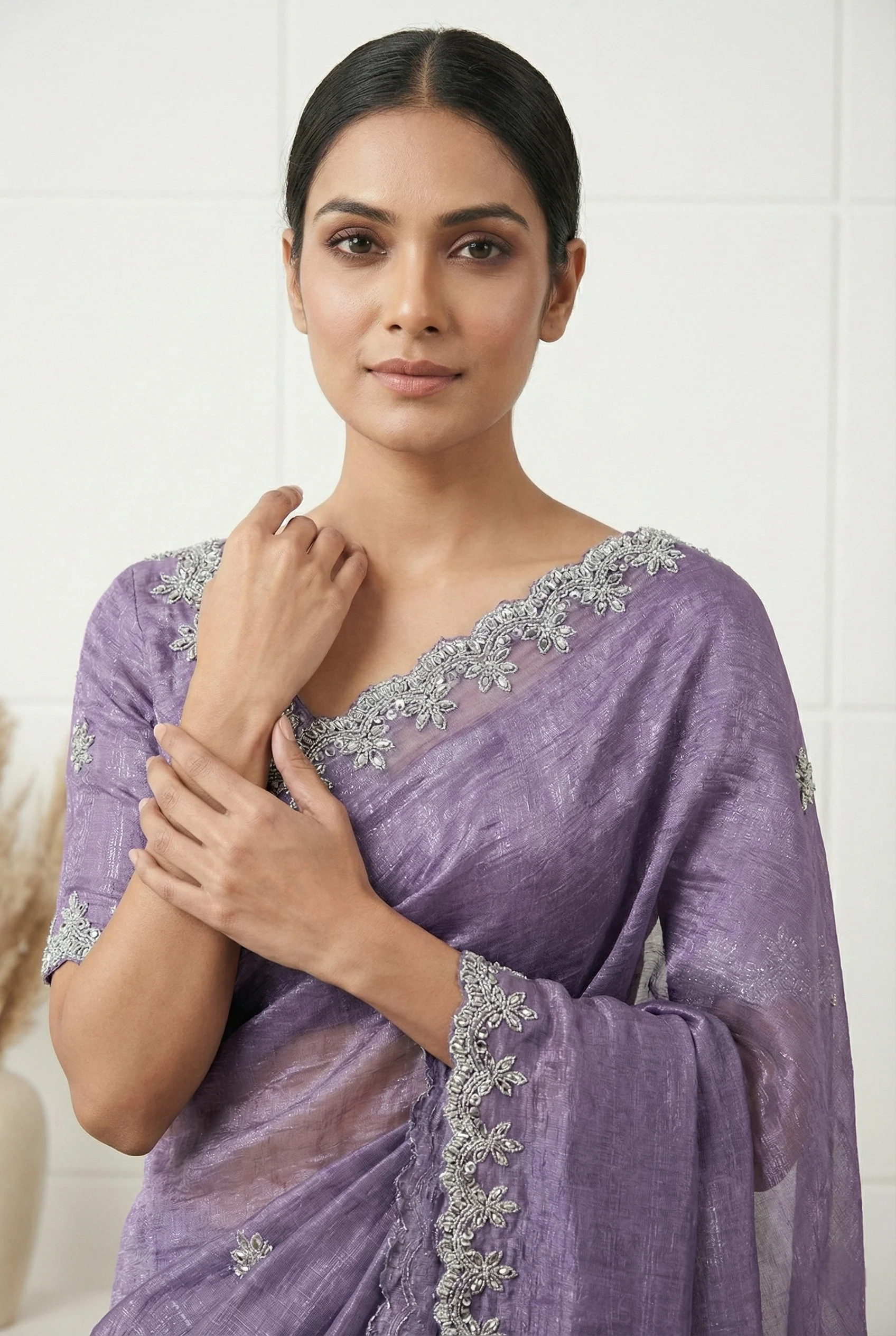 Lavender Jimmy Choo Aari Embroidered Saree - Image 2