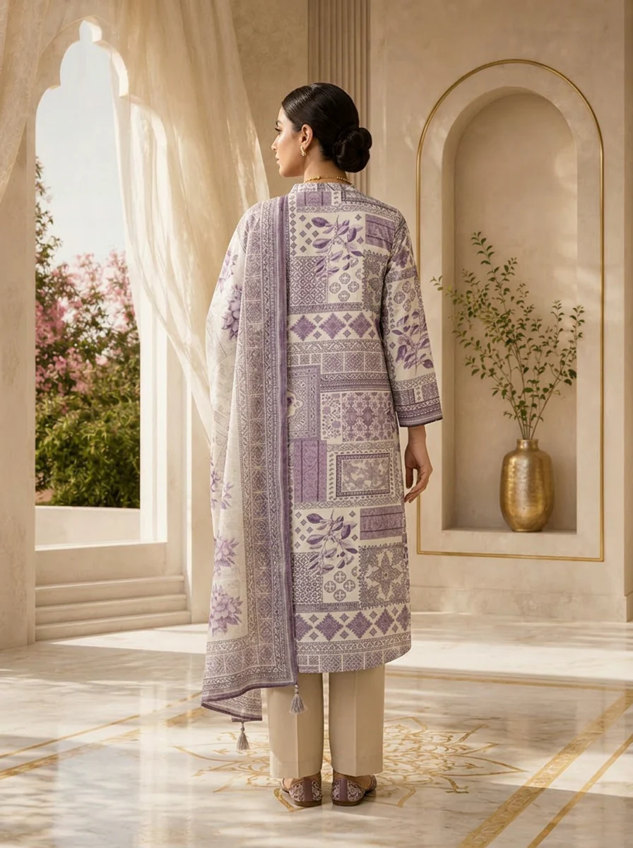 Lavender Printed Rayon Three Piece Set - Image 2