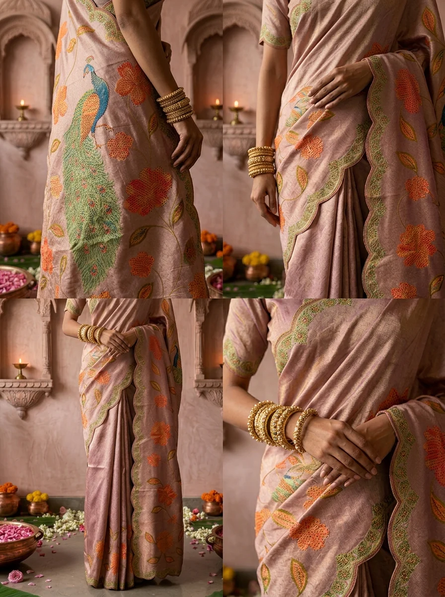 Lavender Silk Floral Printed Saree - Image 5
