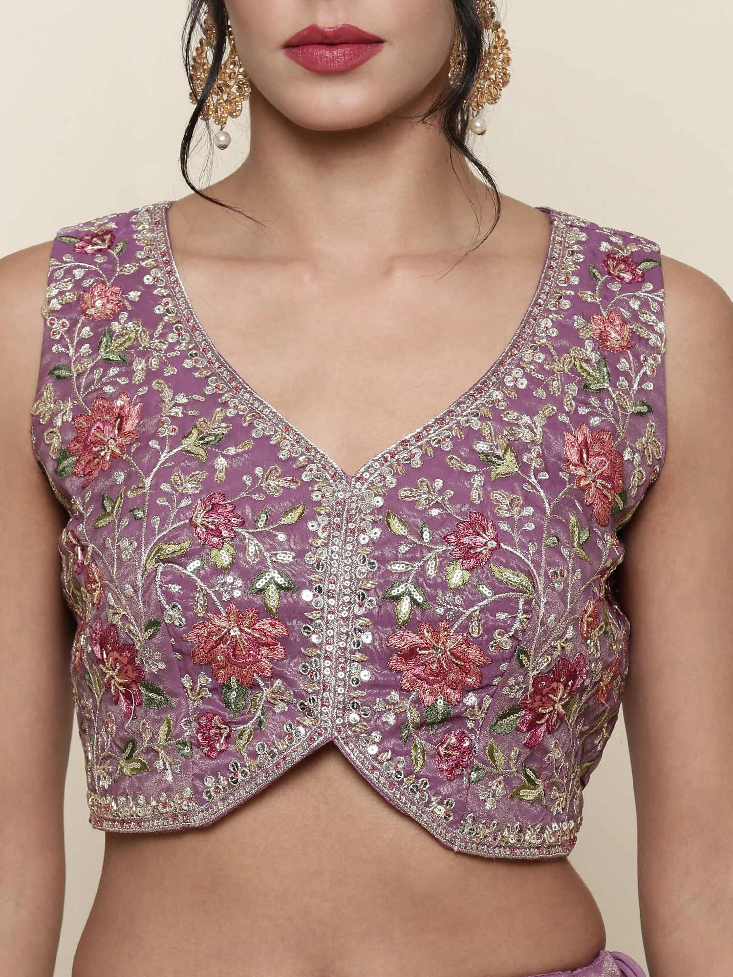 Lavender tissue embroidered Three piece ghagra set - Image 5