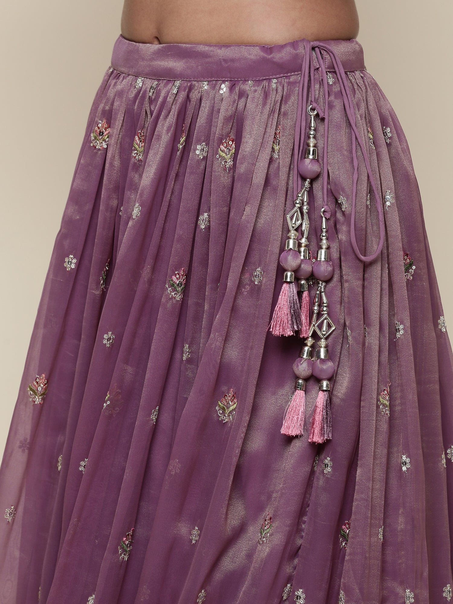 Lavender tissue embroidered Three piece ghagra set - Image 7