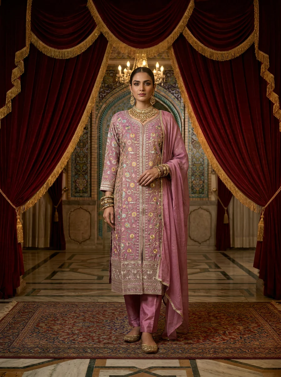 Lavender Tissue Floral Thread Embroidery Three Piece Set