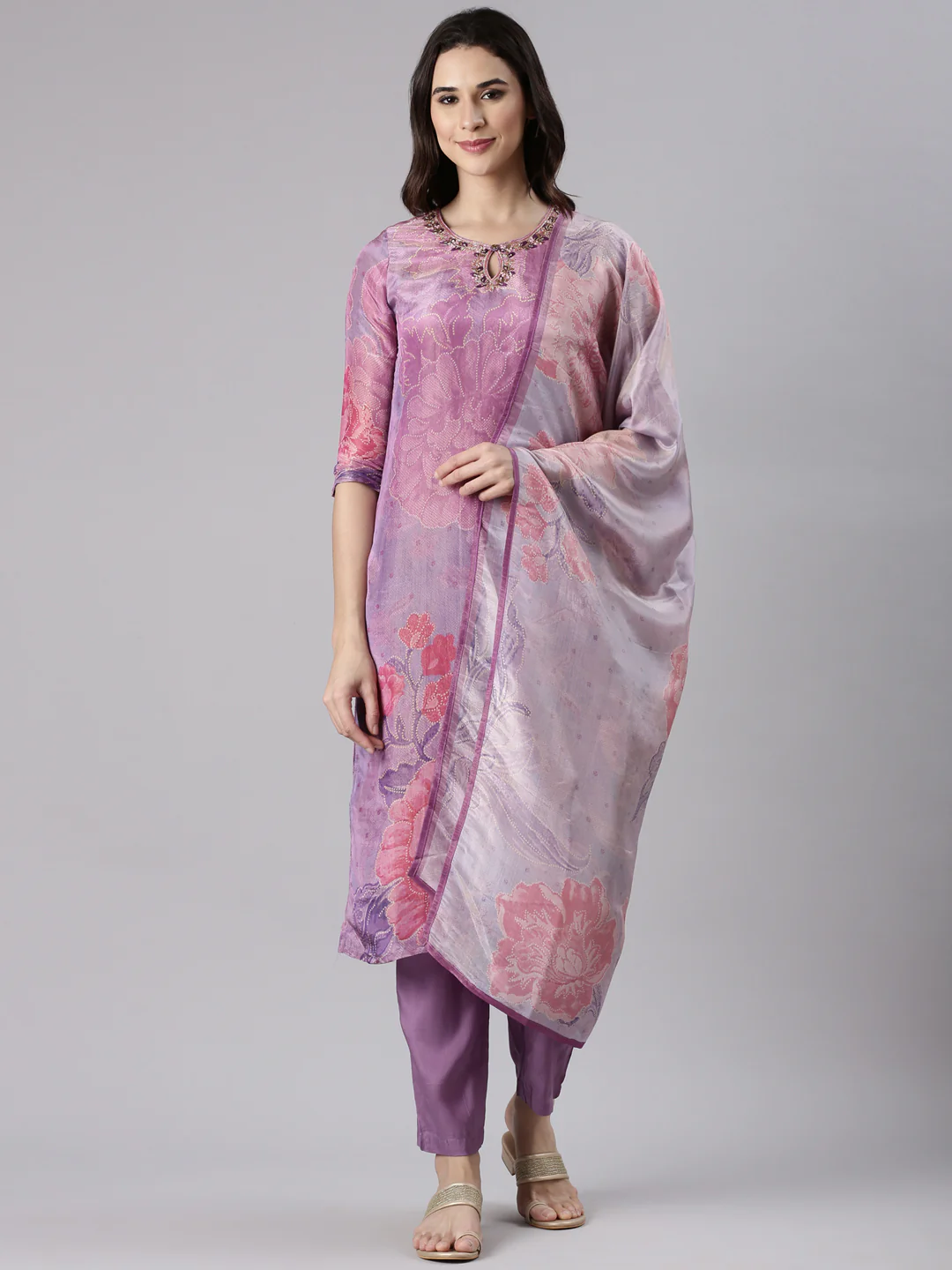 Lavender Tissue Printed Three Piece Set