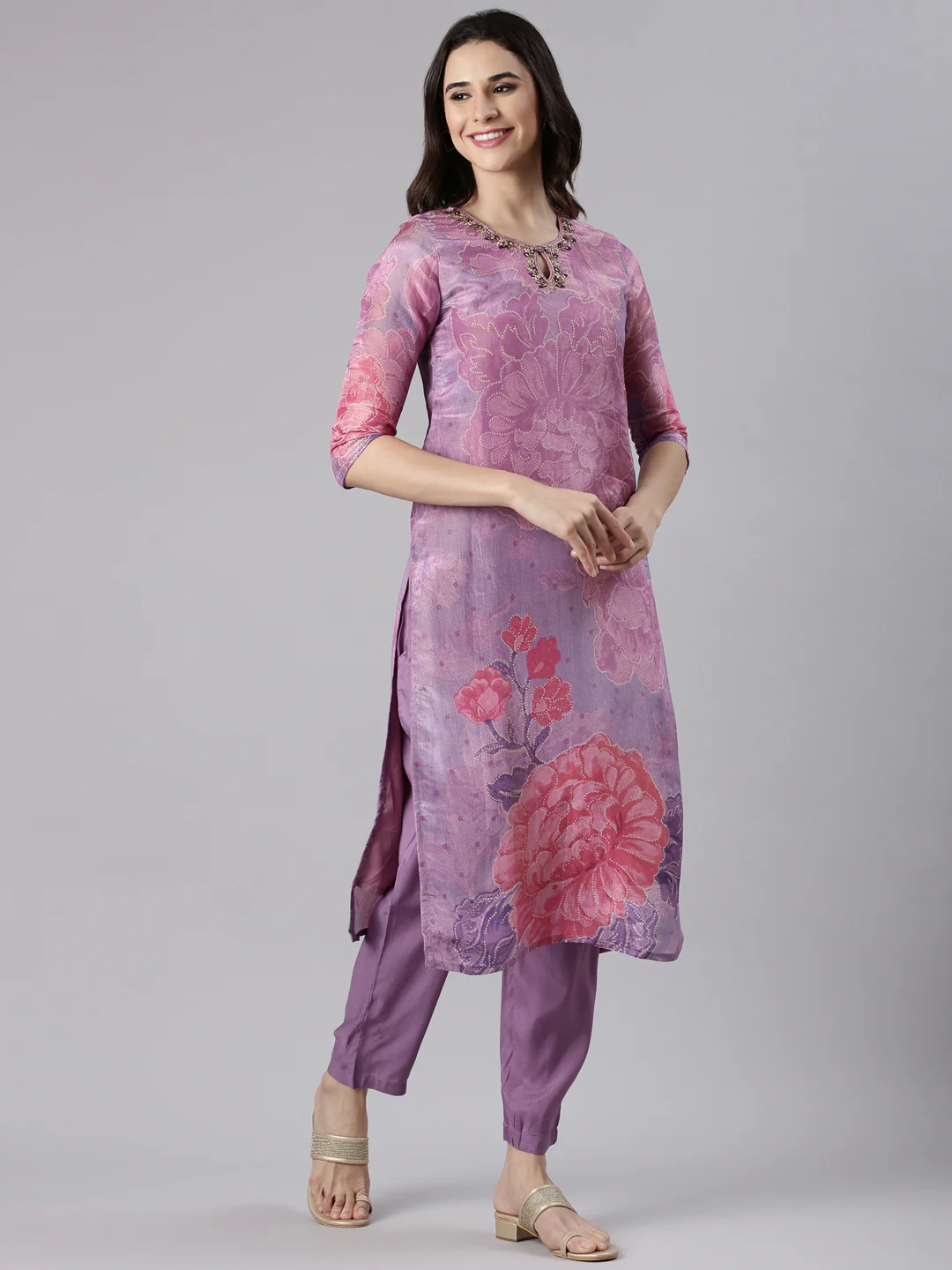 Lavender Tissue Printed Three Piece Set - Image 2