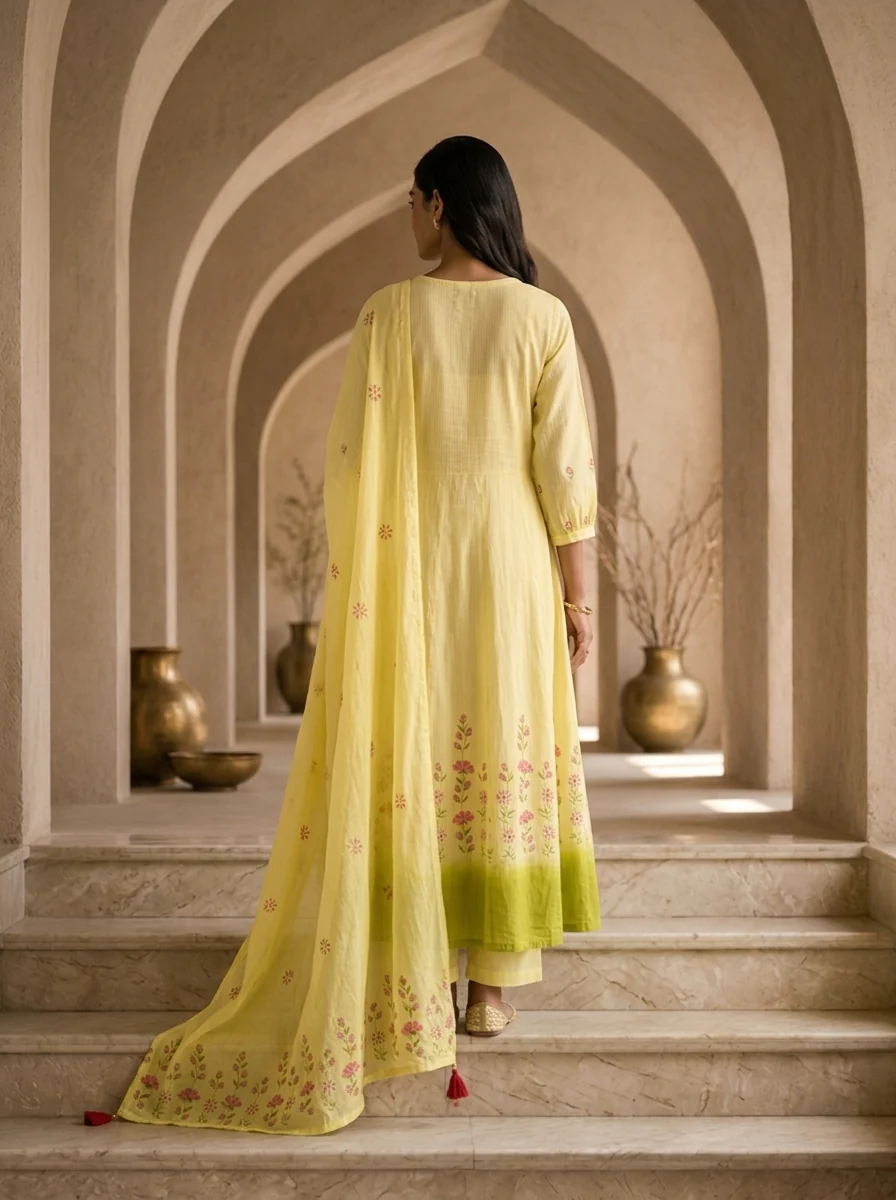 Lemon Cotton Floral Hand Thread Embroidery Three Piece Set - Image 3