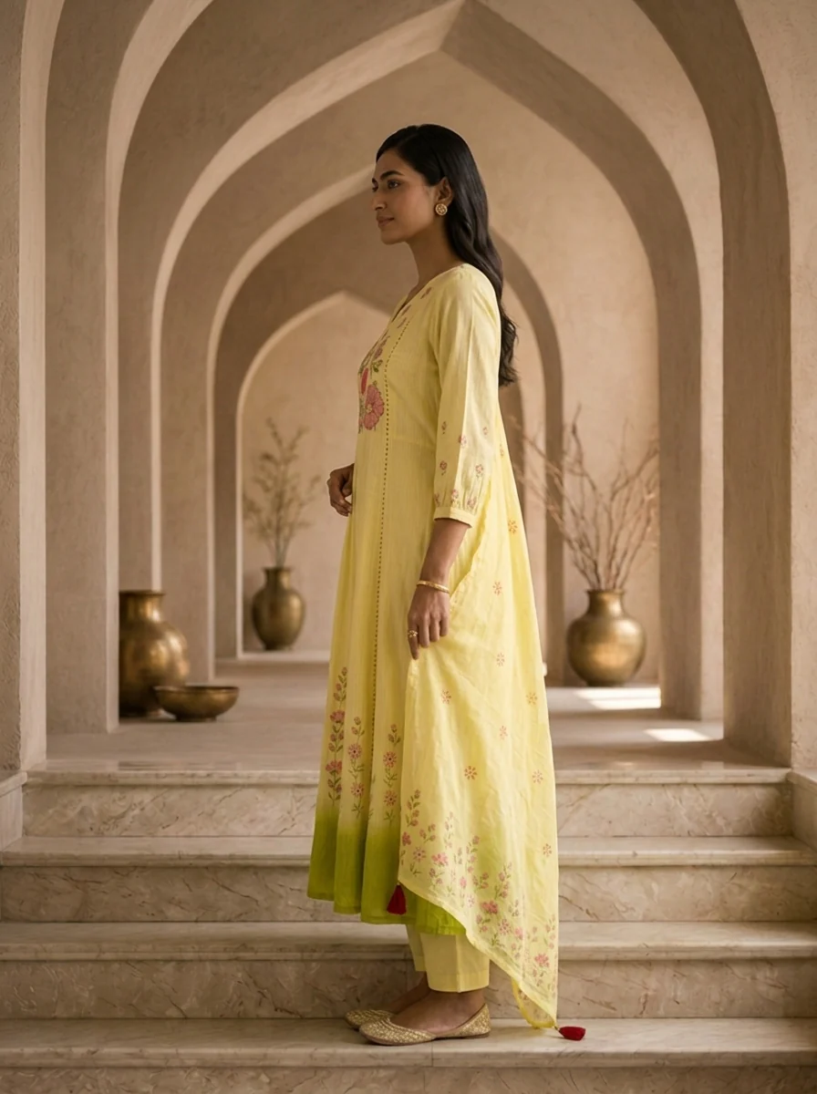 Lemon Cotton Floral Hand Thread Embroidery Three Piece Set - Image 4