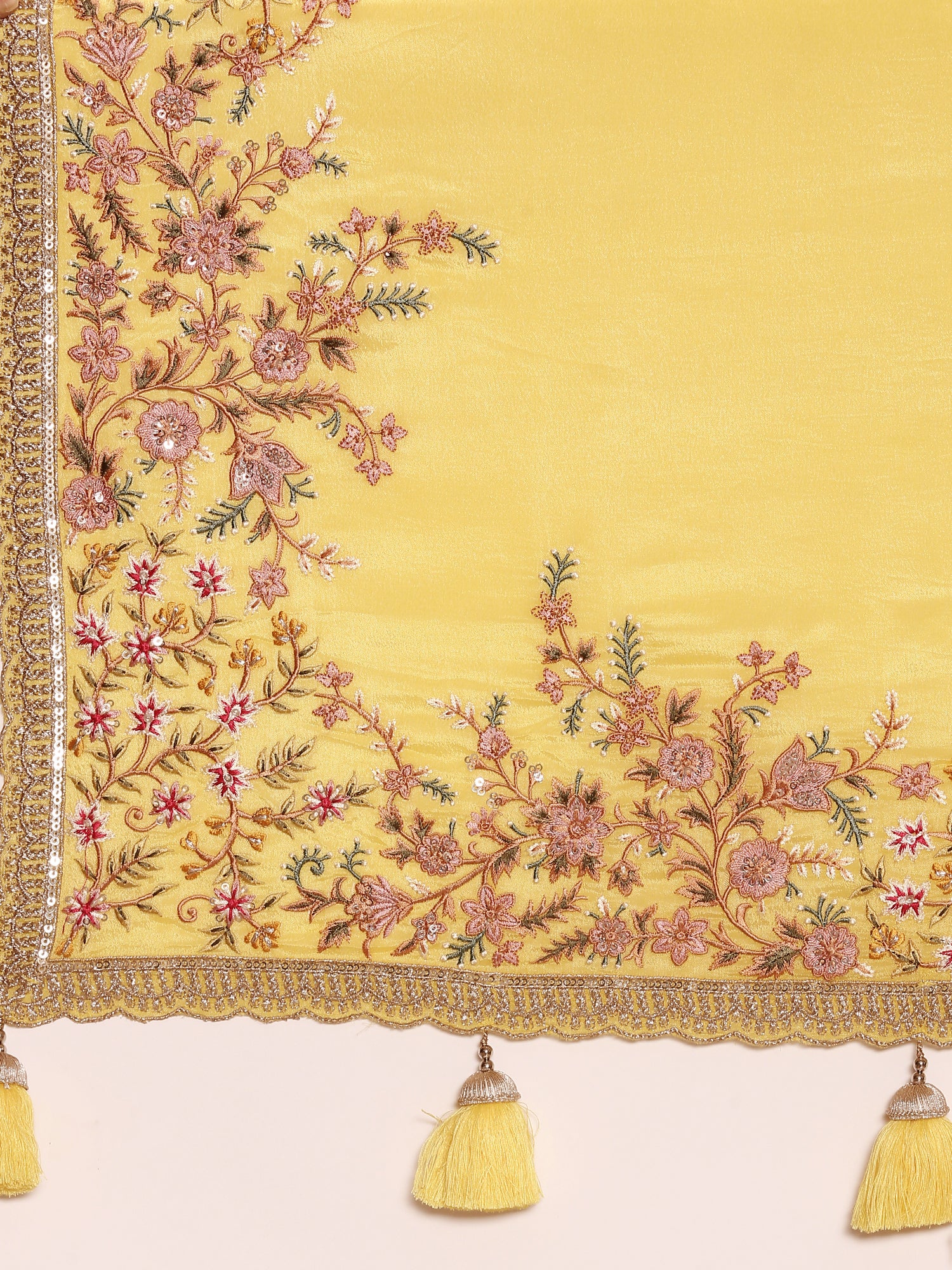 Lemon Crepe Embroidery Saree With Readymade Blouse - Image 6